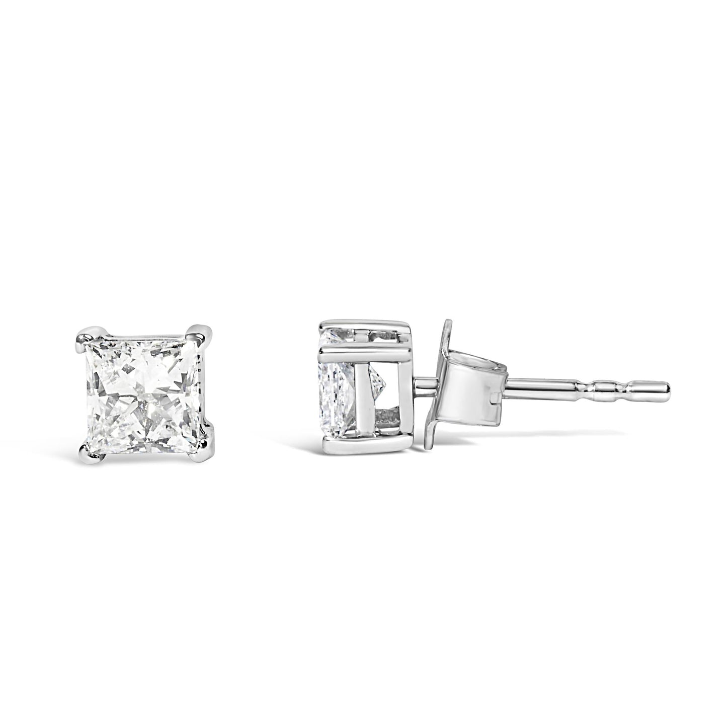 14K White Gold 3/8 Cttw Lab Grown Princess-Cut Diamond 4-Prong Solitaire Stud