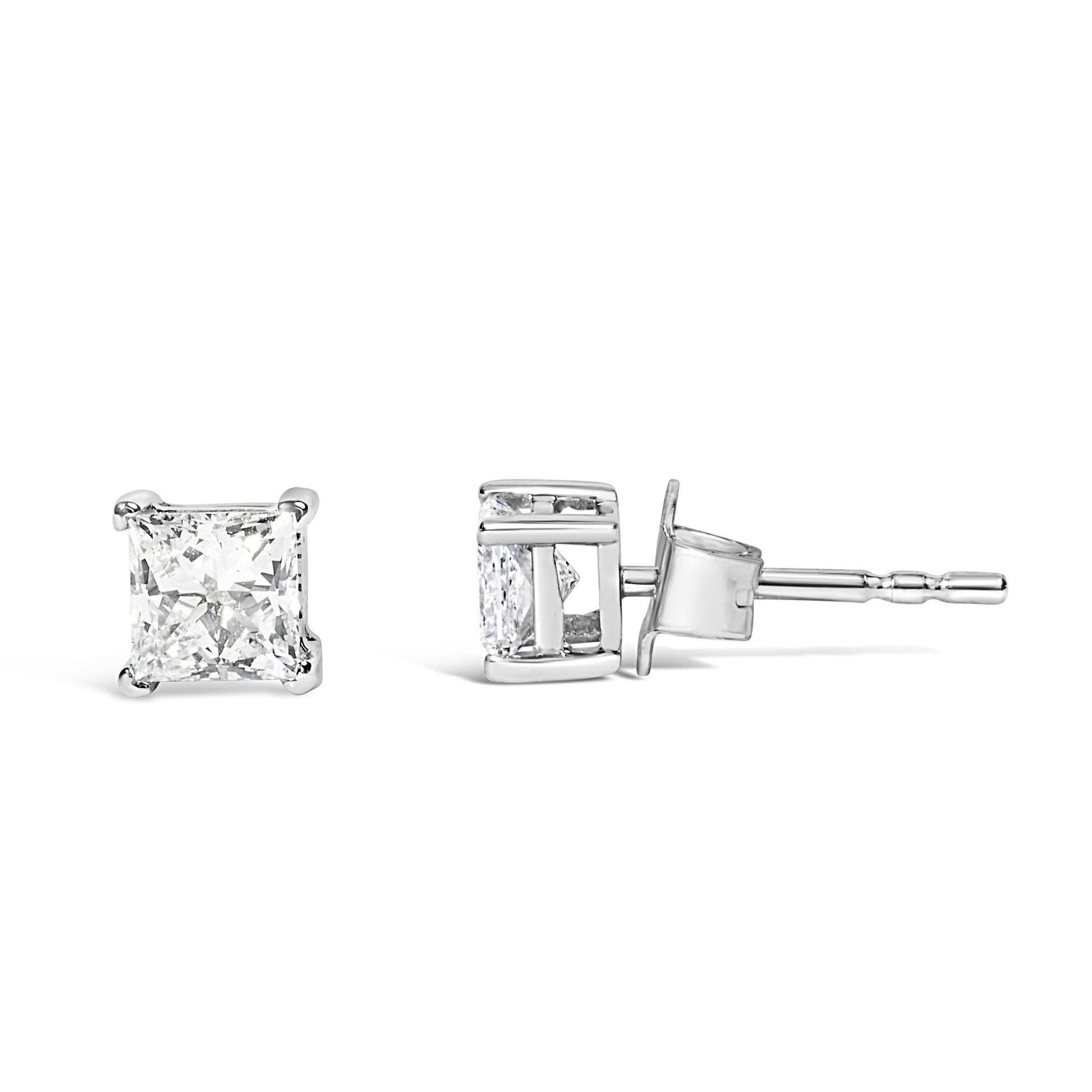 14K White Gold 3/8 Cttw Lab Grown Princess-Cut Diamond 4-Prong Solitaire Stud