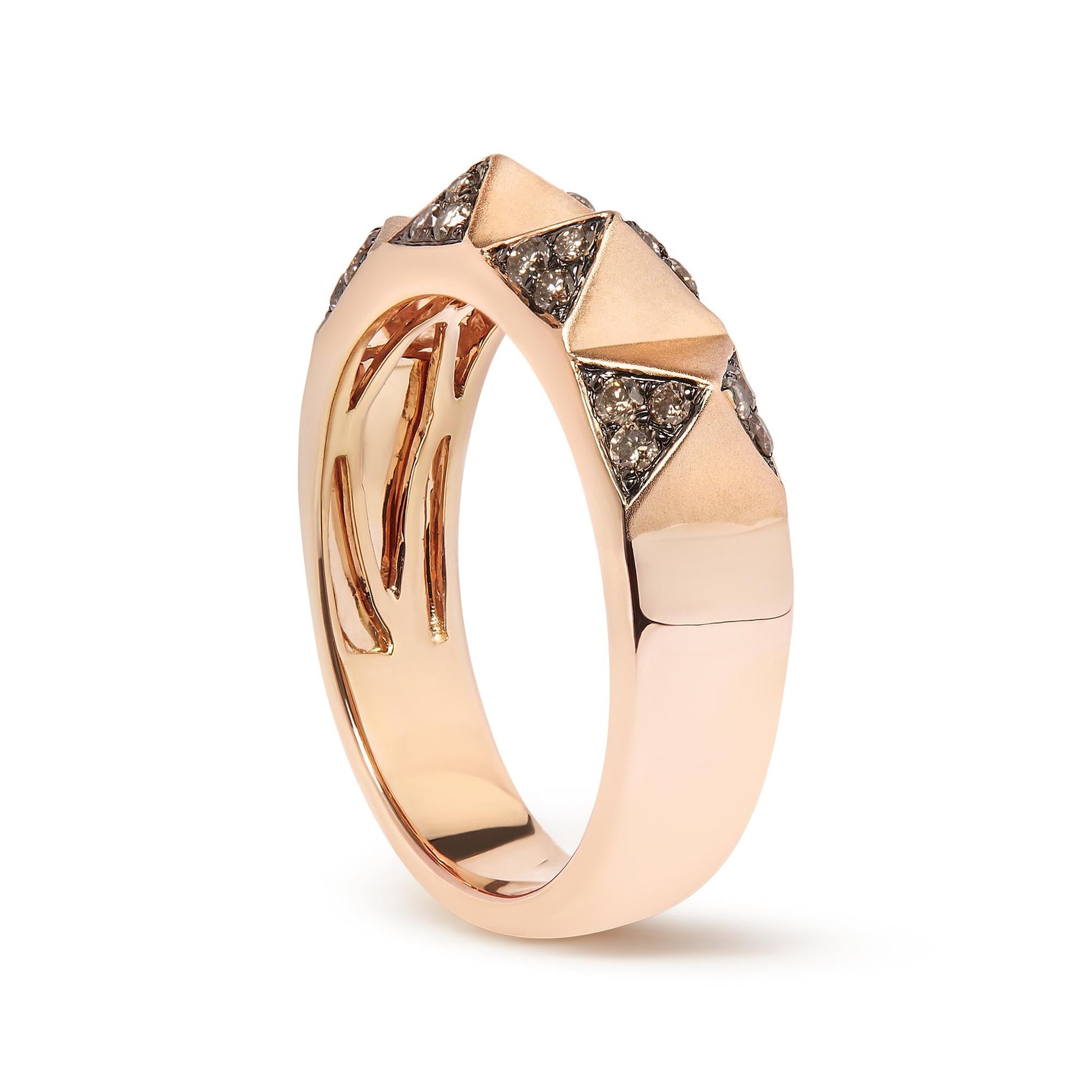 14K Rose Gold 1/4 Cttw Brown Diamond Pyramid Band Ring (Brown Color SI1-SI2