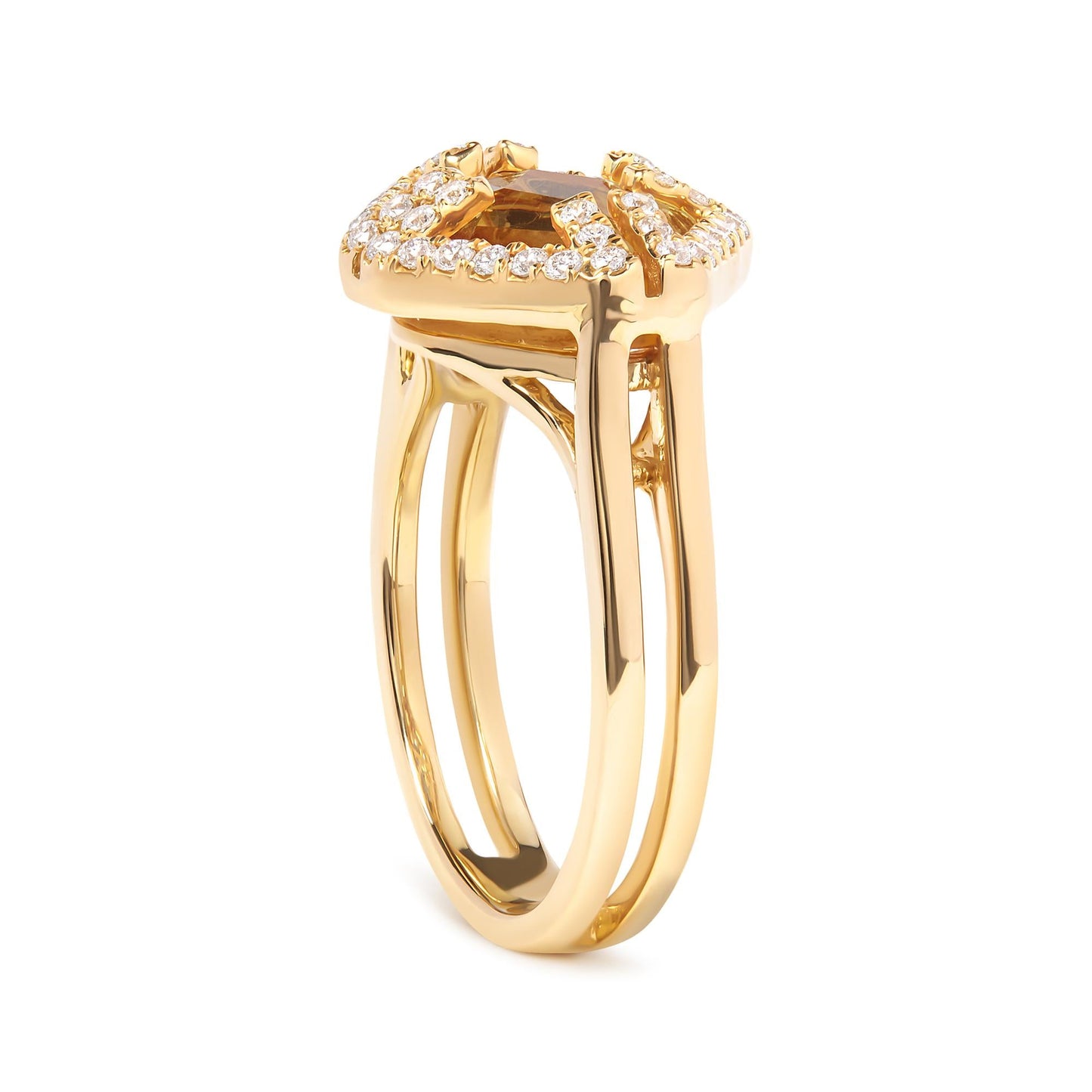 14K Yellow Gold Marquise-Cut Yellow Citrine and 1/3 Cttw Diamond Halo Cocktail