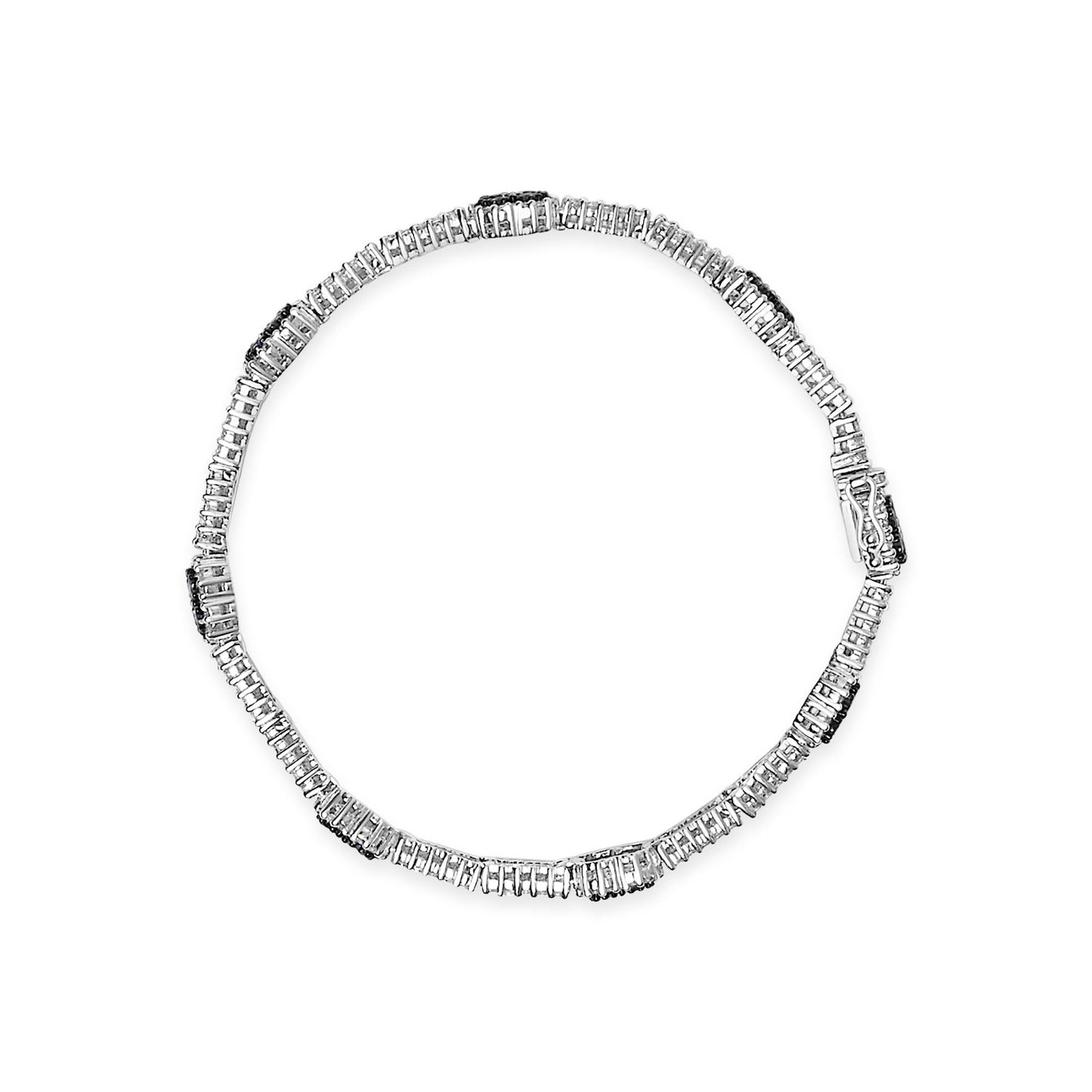 18K White Gold 2 3/4 Cttw Diamond and 3x3MM Sapphire Double Row Link Bracelet