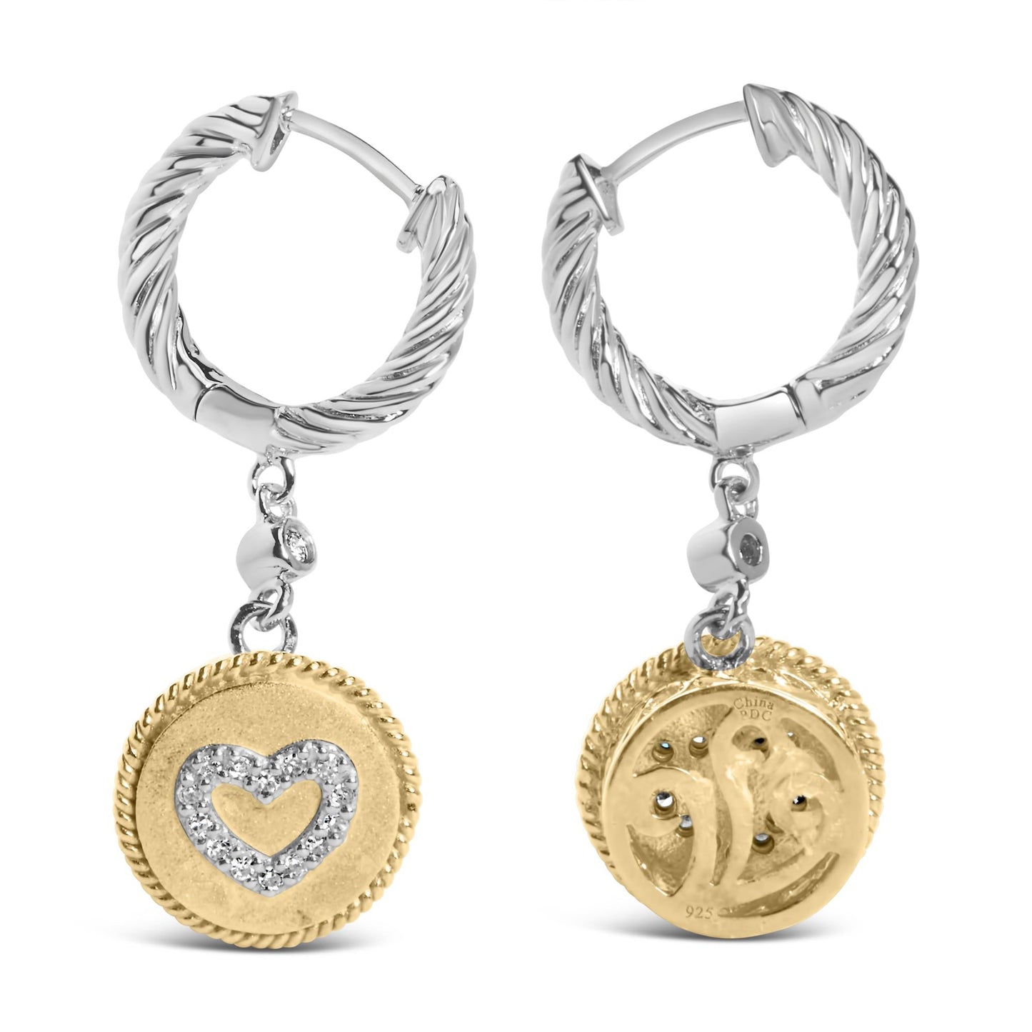 18K Yellow Gold Plated.925 Sterling Silver 1/8 Cttw Diamond Heart Medallion