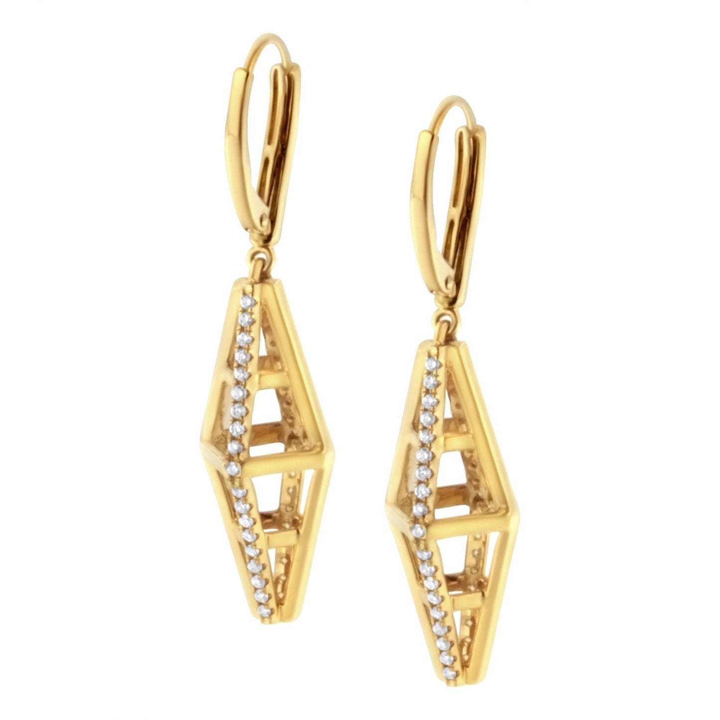 14K Yellow Gold 5/8 Cttw Diamond Geometrical Pillar Drop and Dangle Earrings