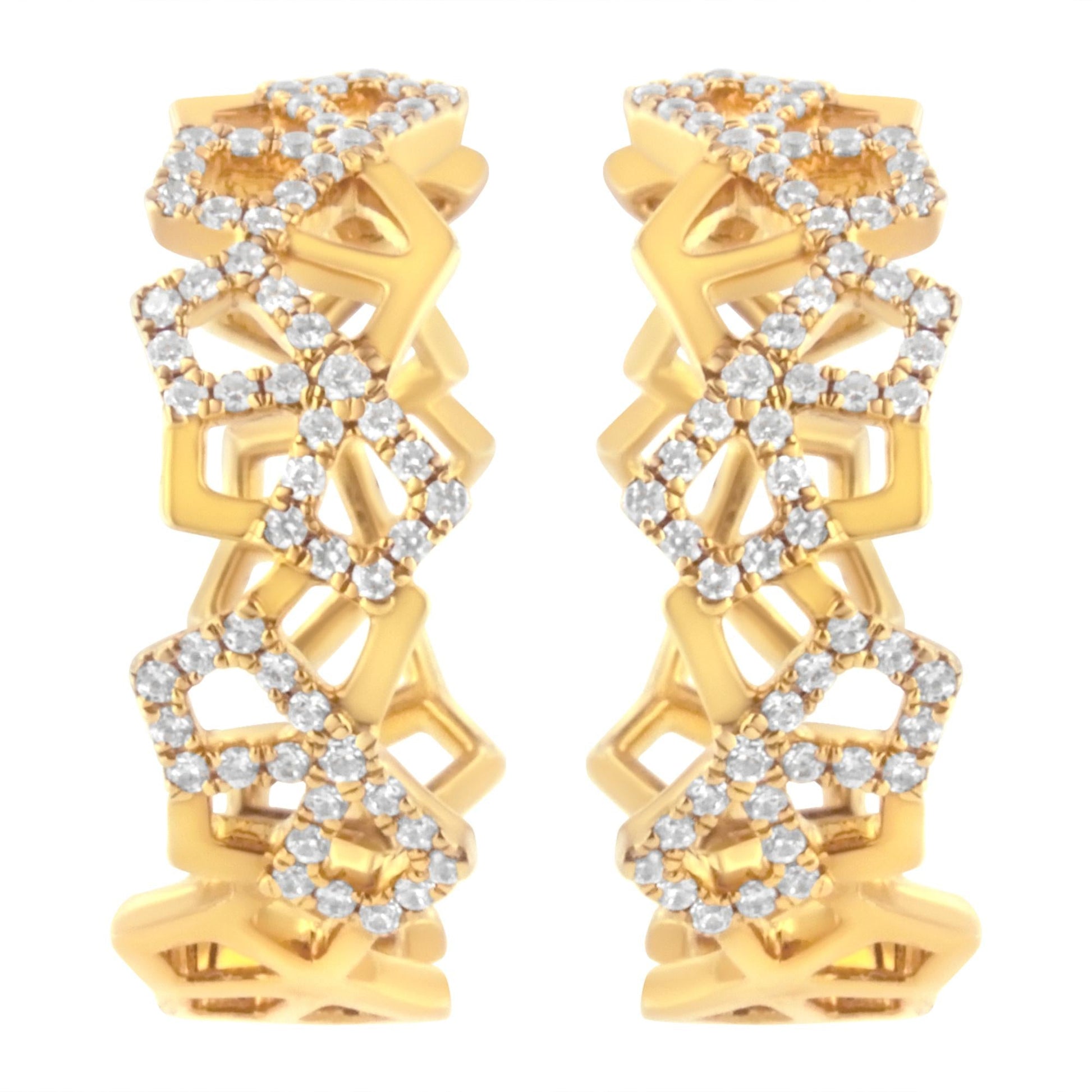 14K Yellow Gold 3/4 Cttw Diamond Honeycomb Hoop Earrings (G-H Color SI1-SI2