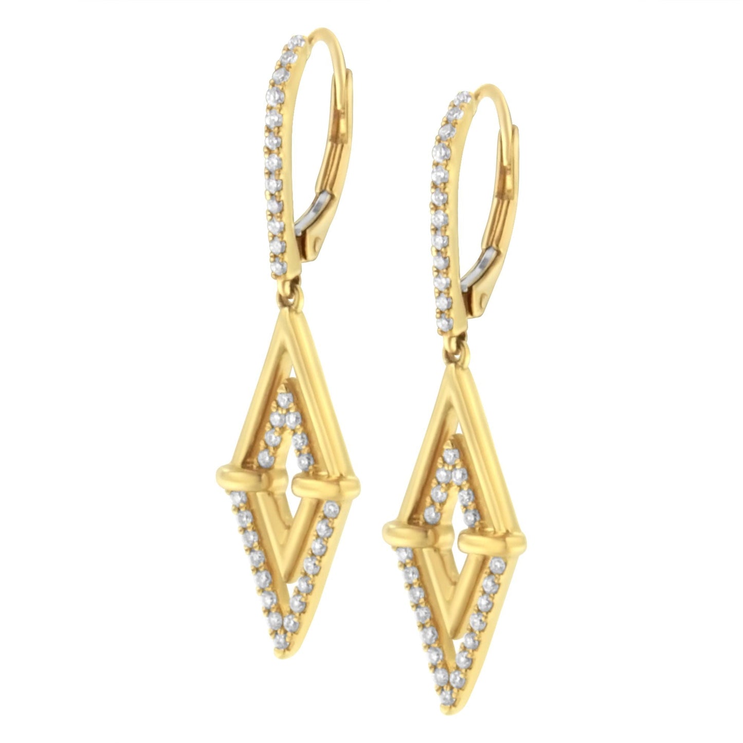 14K Yellow Gold 3/8 Cttw Double Triangle Drop and Dangle Diamond Earrings (G-H