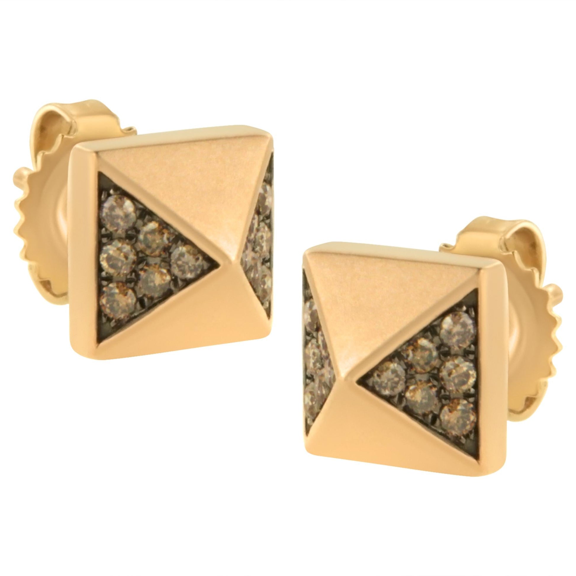 14K Rose Gold 1/4 Cttw Brown Diamond Pyramid Stud Earring (Brown Color SI1-SI2