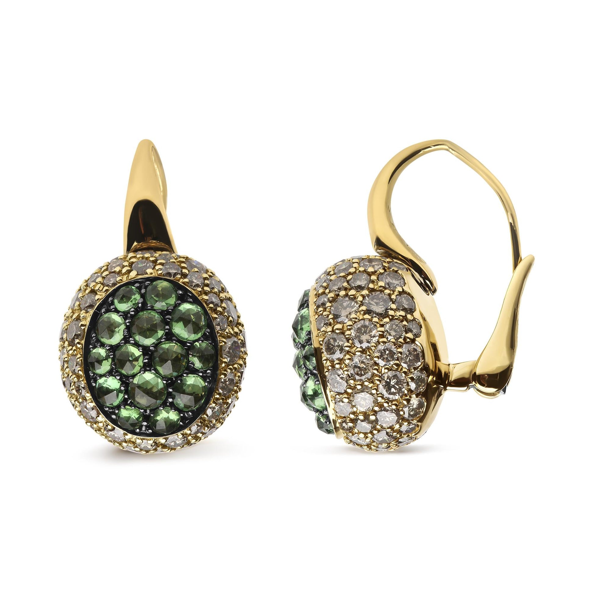 18K Yellow Gold 3 1/2 Cttw Diamond and Round Green Tsavorite Gemstone Round