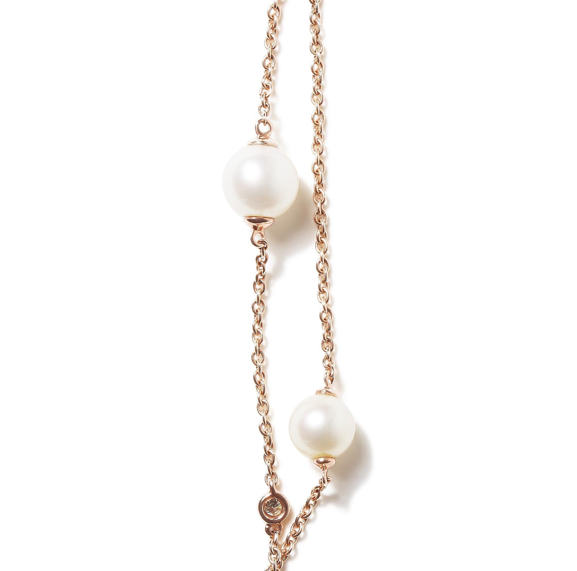 18K Rose Gold 1/2 Cttw Diamond and Freshwater Pearl Double Strand Station