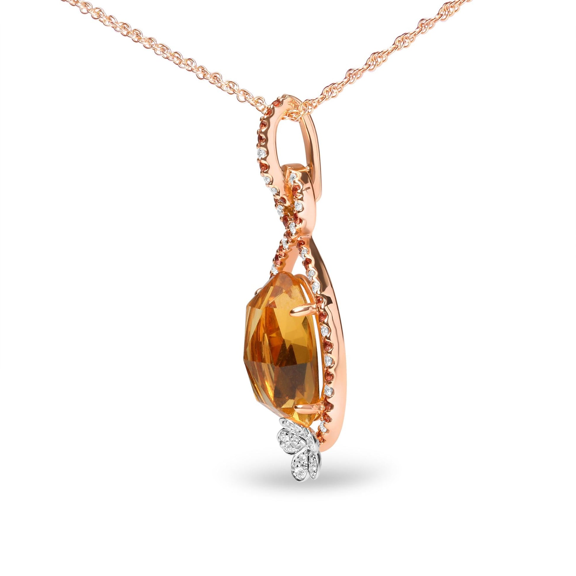 18K Rose Gold 1/5 Cttw Diamond and Oval Yellow Citrine and Round Orange