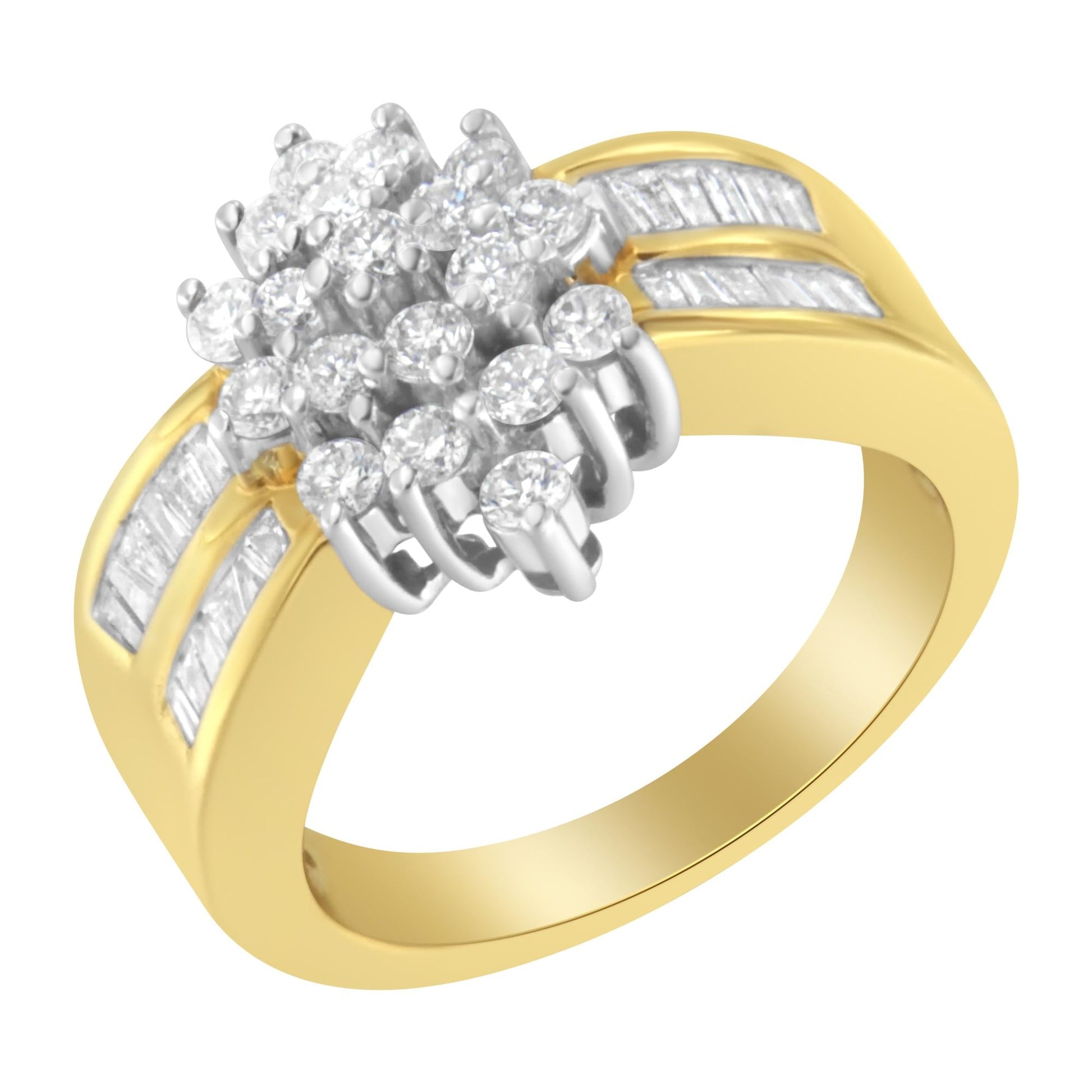 10K Yellow Gold 1.0 Cttw Marquise Composite Diamond Cluster Cocktail Ring (H-I