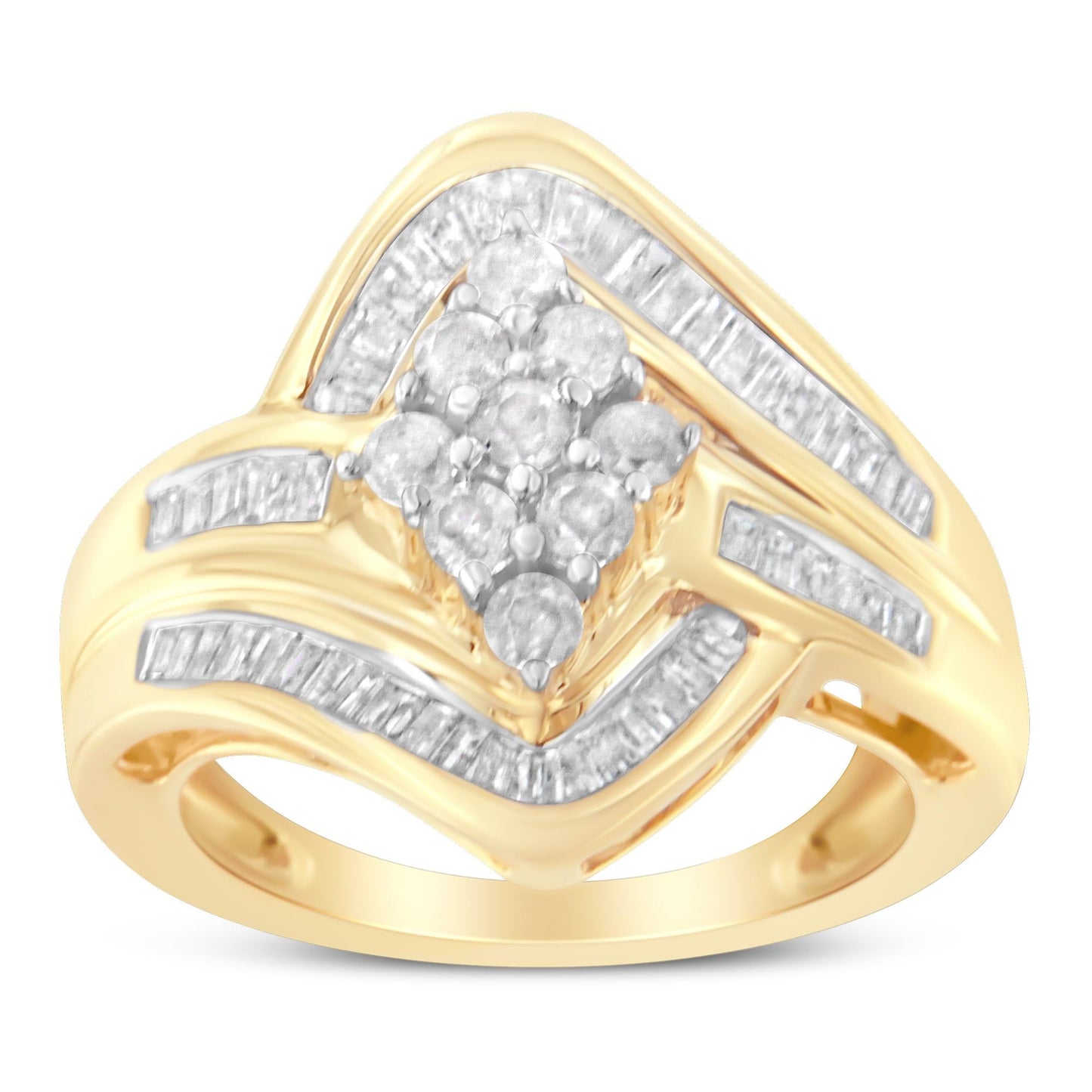 10K Yellow Gold Diamond Bypass Cluster Ring (1 Cttw I-J Color I2-I3 Clarity)