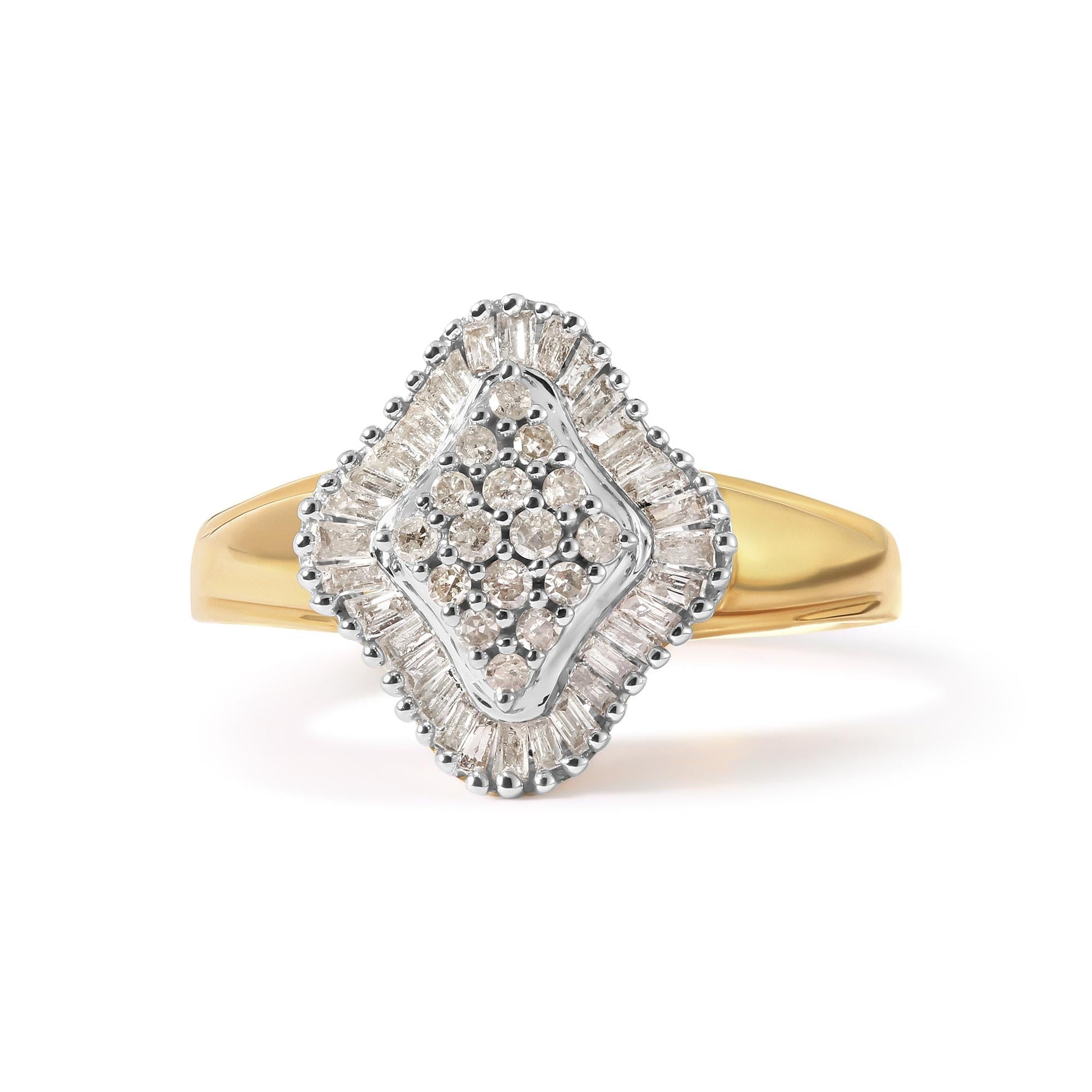 10K Yellow Gold 1/2 Cttw Round And Baguette-cut Diamond Rhombus Head and Halo