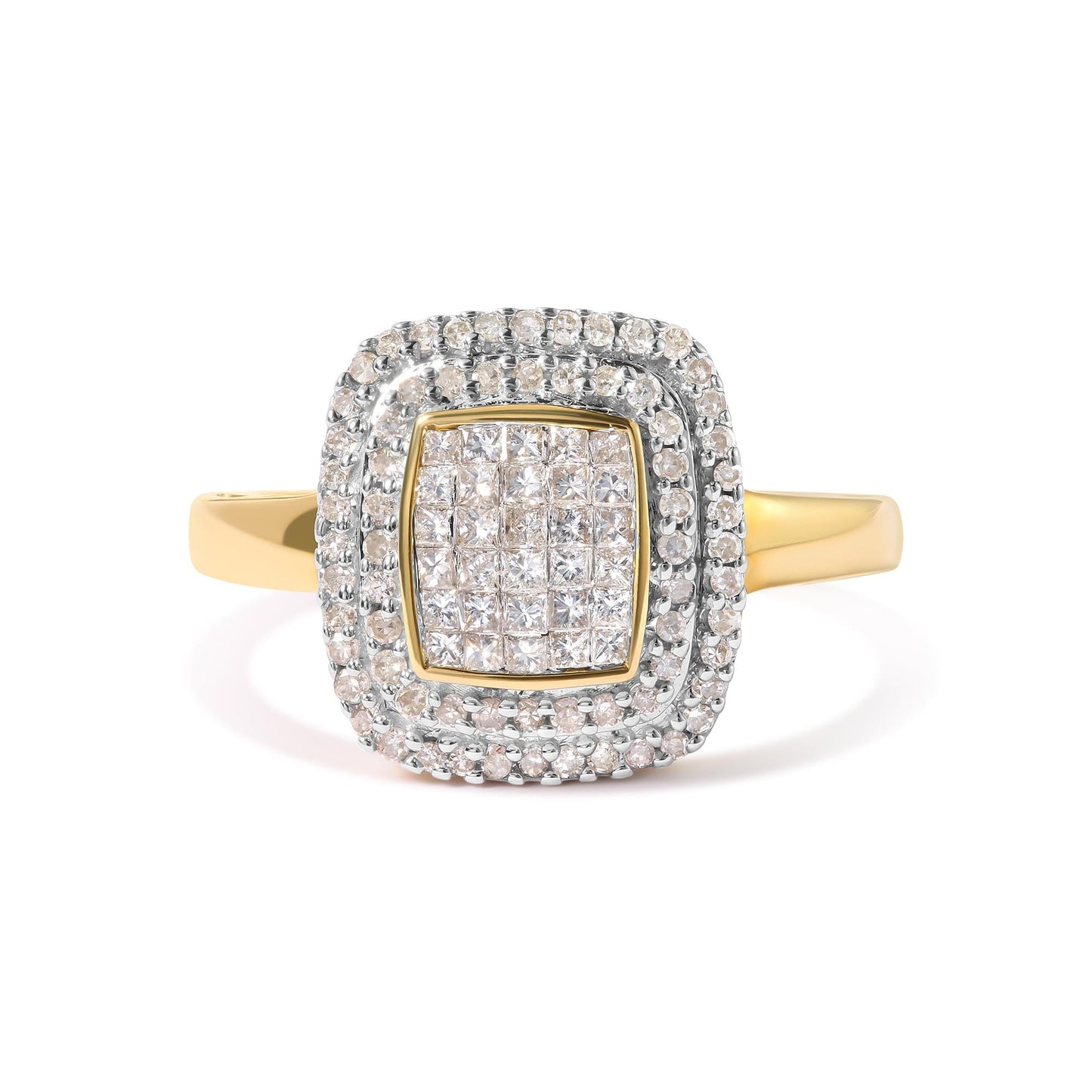 10K Yellow Gold 1/2 cttw Round and Princess Diamond Composite Head and Halo