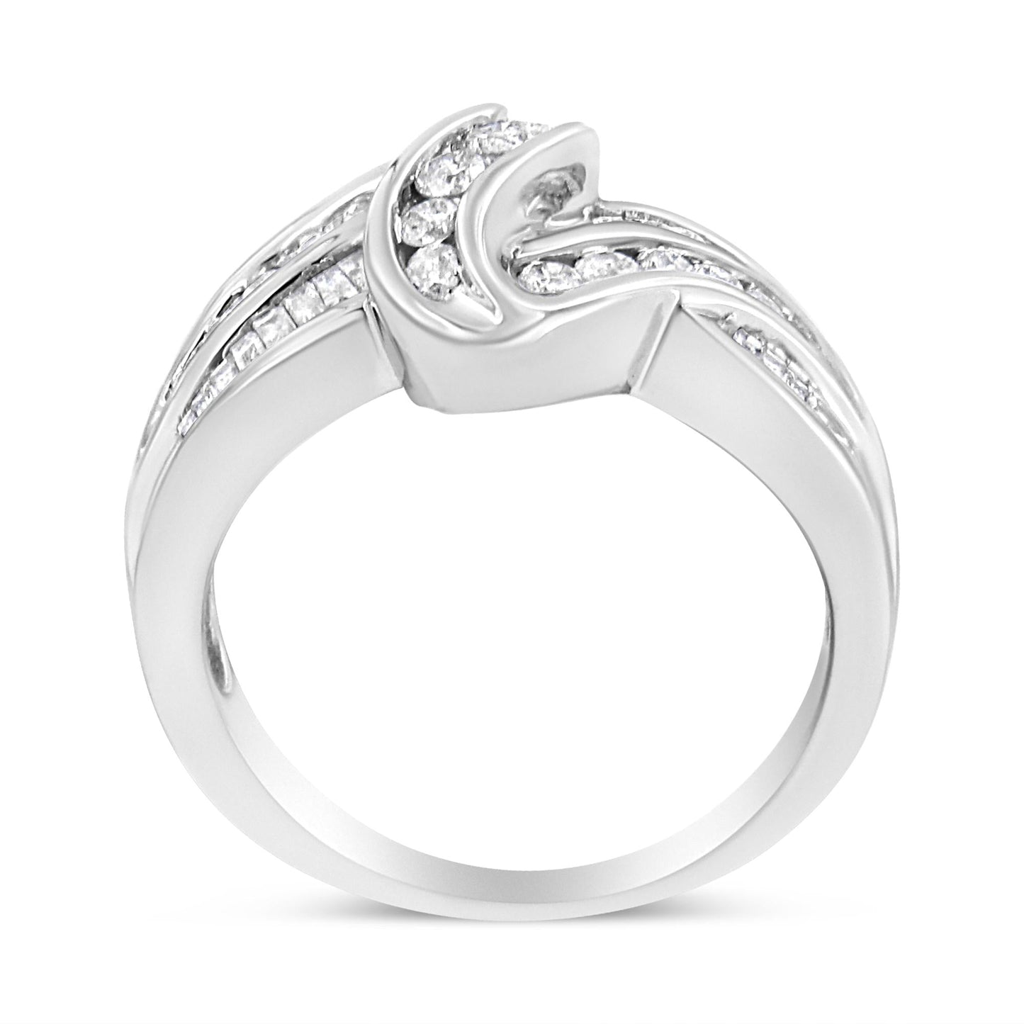 10K White Gold Ring 3/4 Cttw Round-Cut Diamond Bypass Ring (H-I Color I2-I3