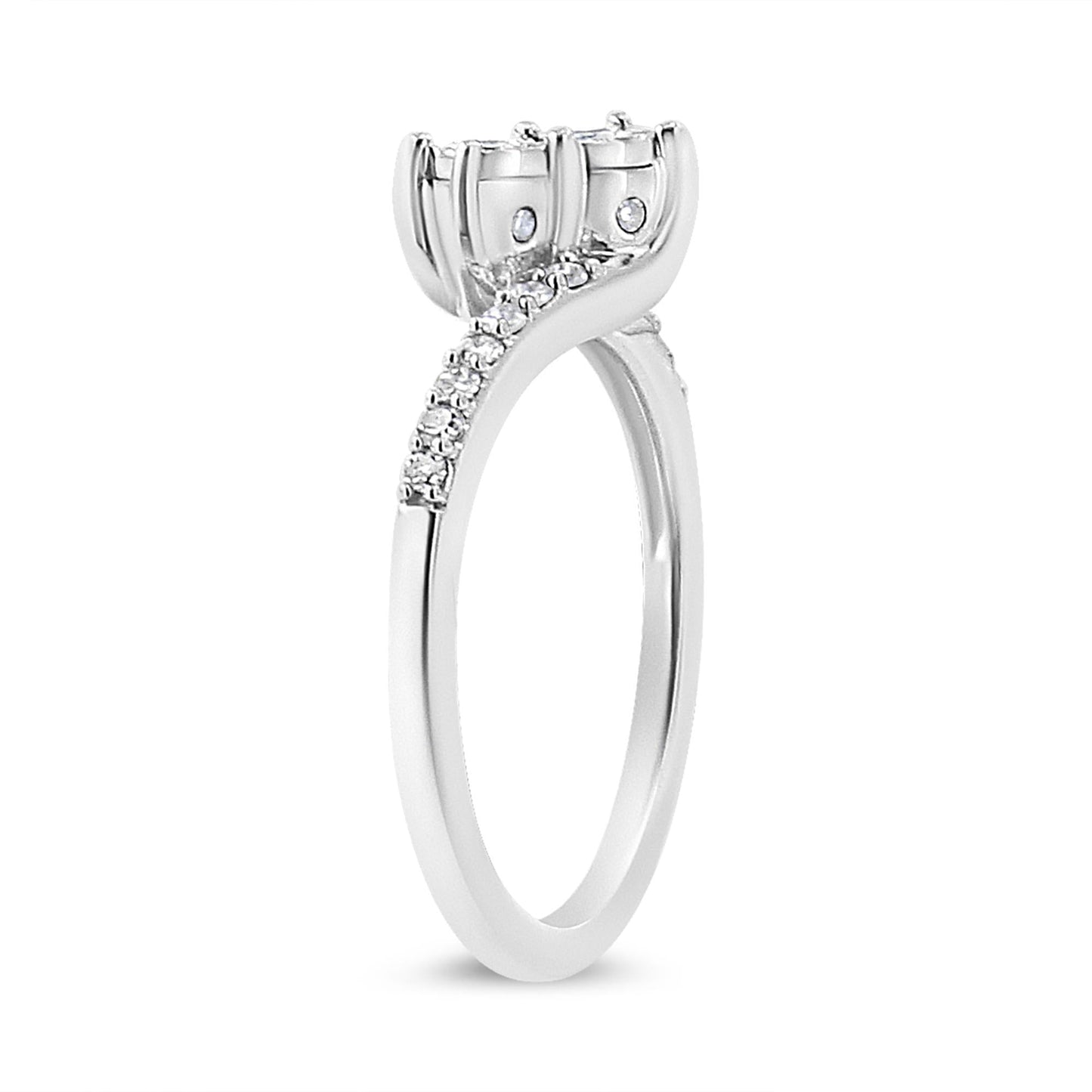 10K White Gold 1/4 Cttw Miracle Set Round Cut Diamond Two-Stone Ring (H-I Color