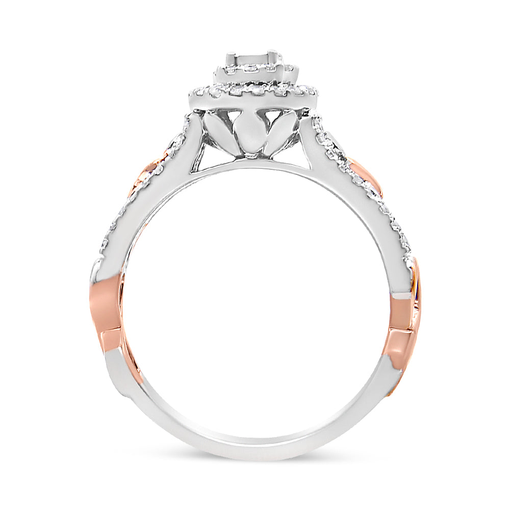 14K Rose Gold Plated.925 Sterling Silver 1/2 Cttw Round Diamond Double Frame