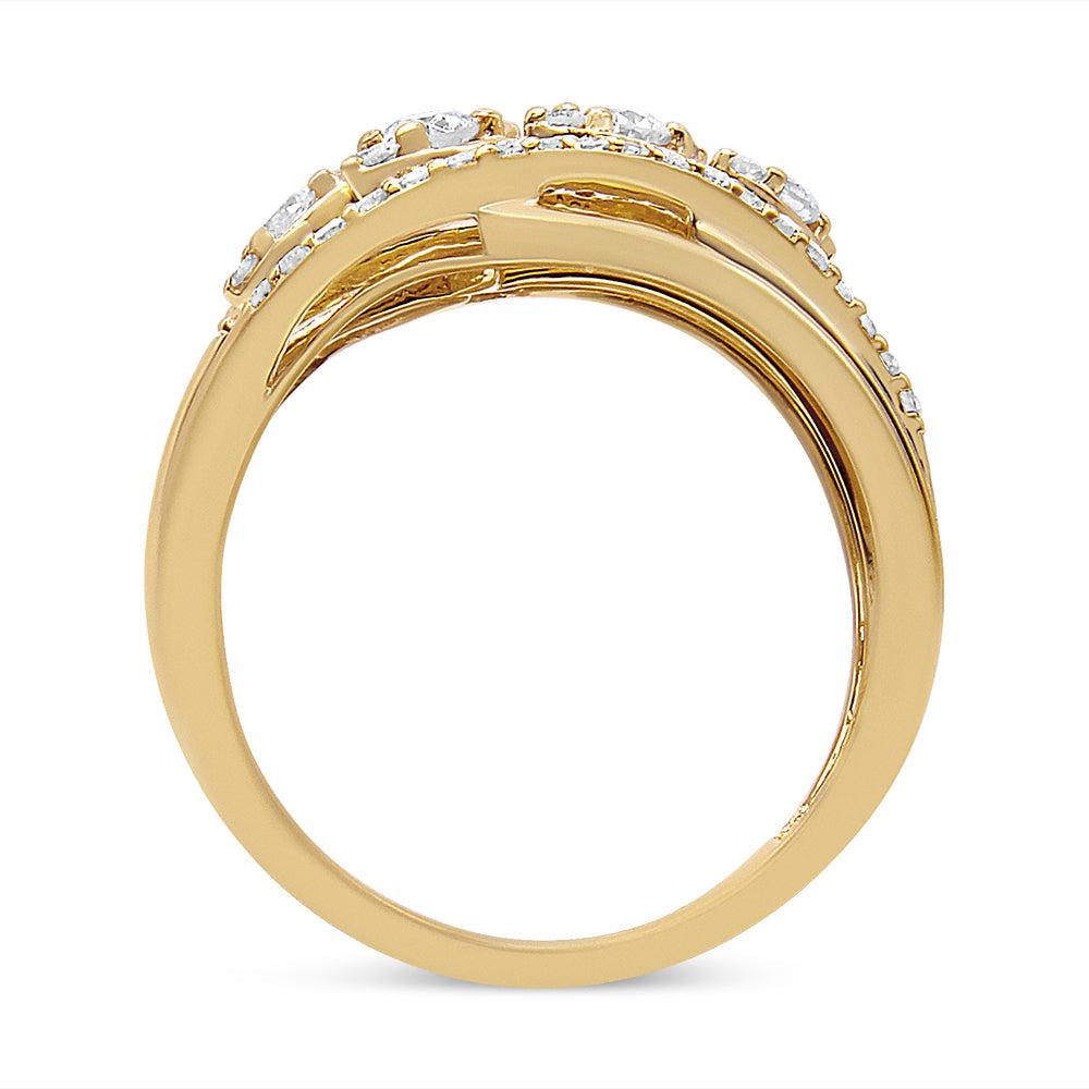 10K Yellow Gold 1/2 Cttw Round-Cut Multi Row Diamond Split Shank Cocktail Ring