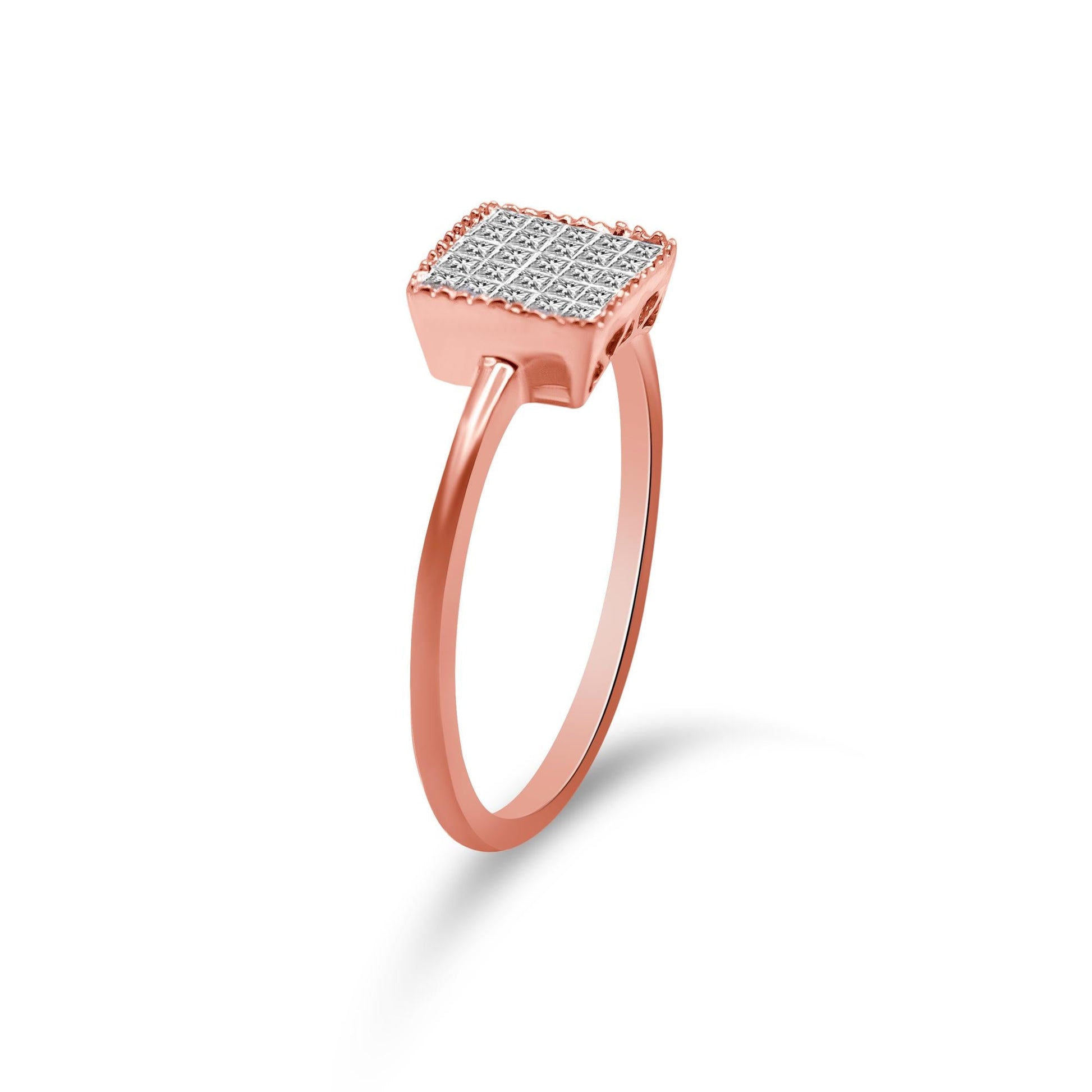 10K Rose Gold 1/3 Cttw Invisible Set Princess Cut Diamond Composite Square