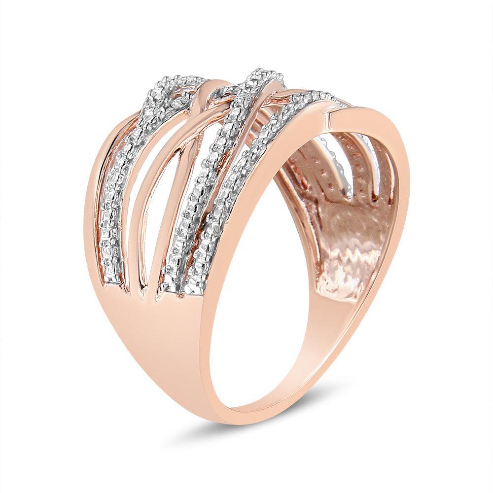 14K Rose Gold Plated .925 Sterling Silver Diamond Accent Crossover Ring (I-J Color, I2-I3 Clarity)