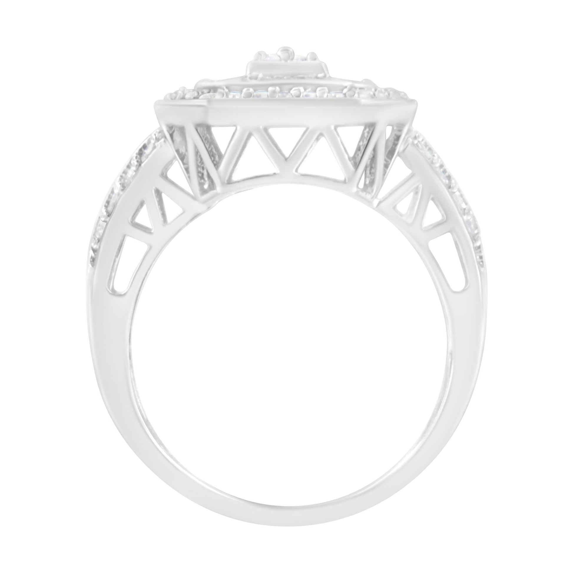 .925 Sterling Silver Round and Baguette Diamond Cathedral Ring (0.75 Cttw H-I