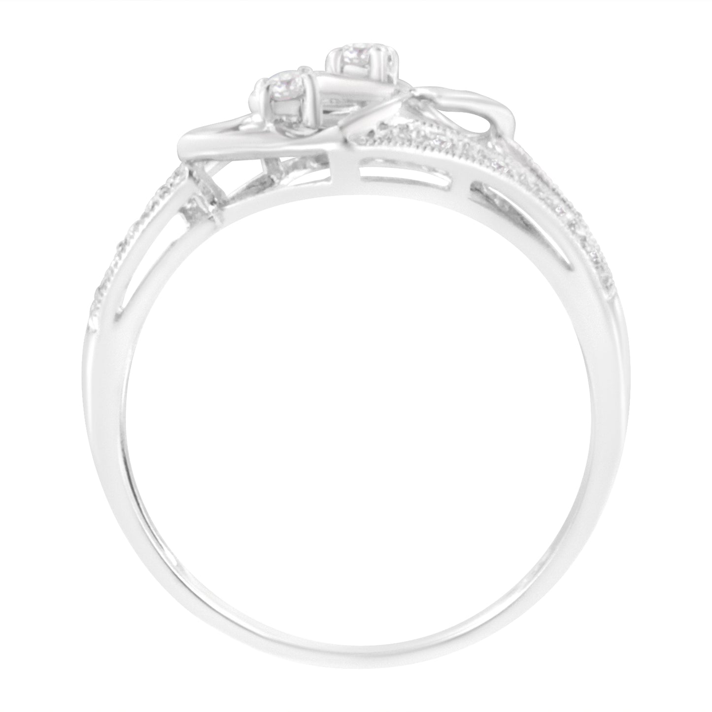 14KT White Gold 1/10 cttw Diamond Twin Heart Ring - Rings/Fashion/Cocktail