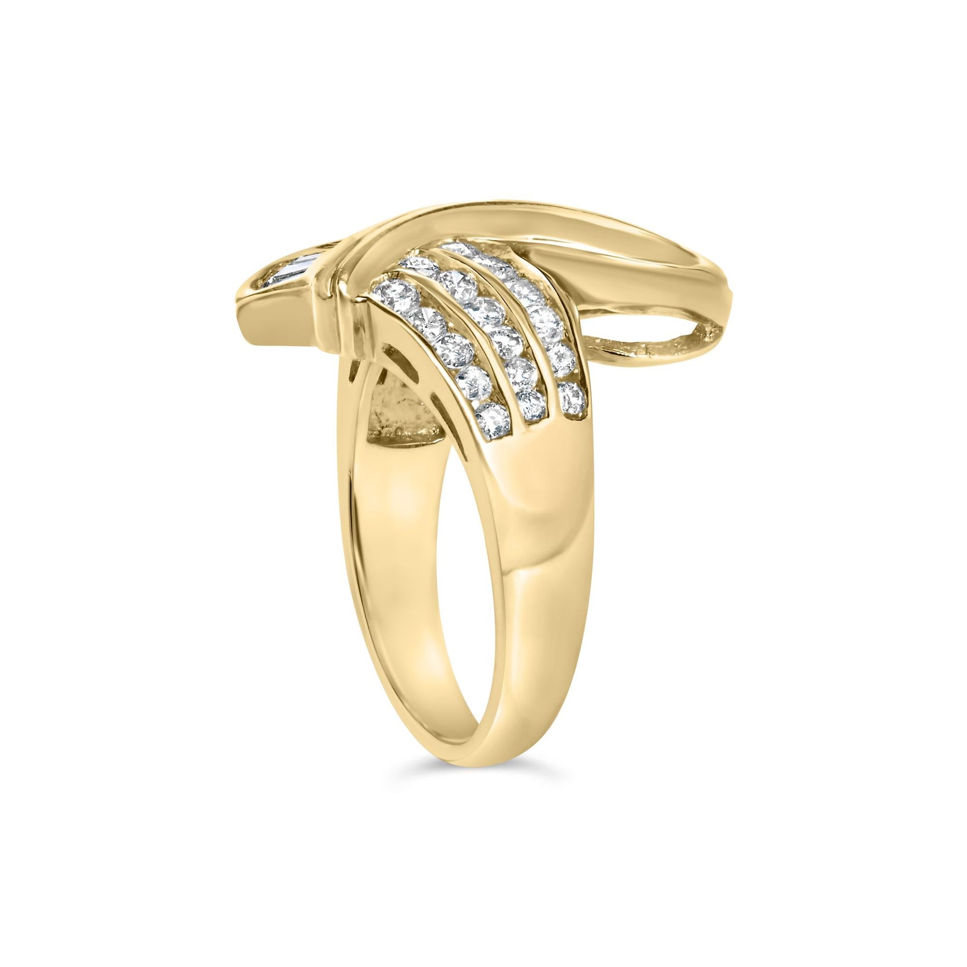 14K Yellow Gold 1 1/3 Cttw Channel Set Diamond Bypass Cocktail Ring (J-K Color