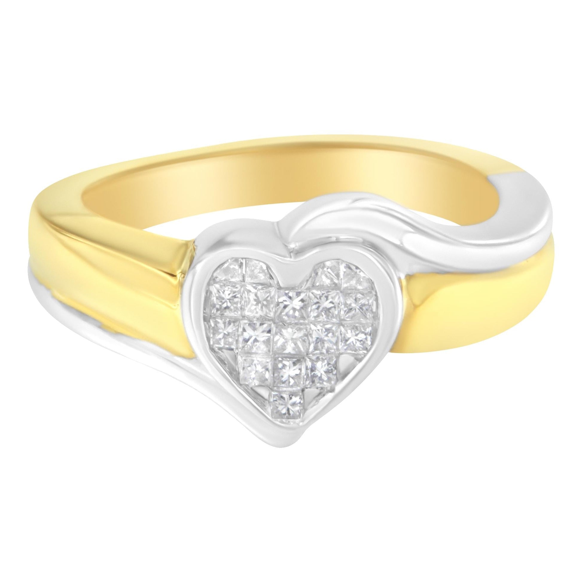 14K Two-Toned Gold Princess-Cut Diamond Heart Promise Ring (1/4 Cttw H-I Color