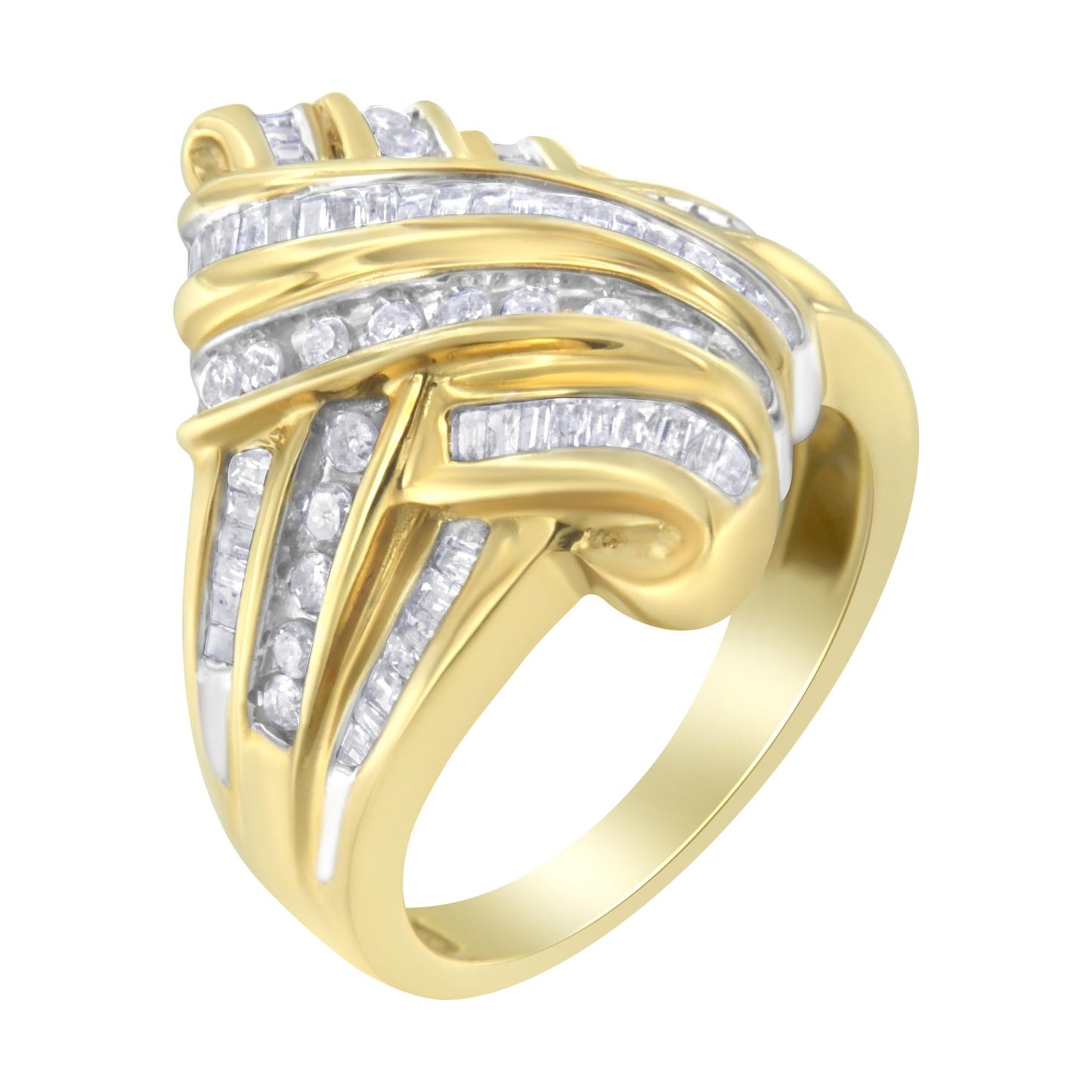 10K Yellow Gold Diamond Bypass Ring (1.0 cttw H-I Color I2-I3 Clarity) - 6.5