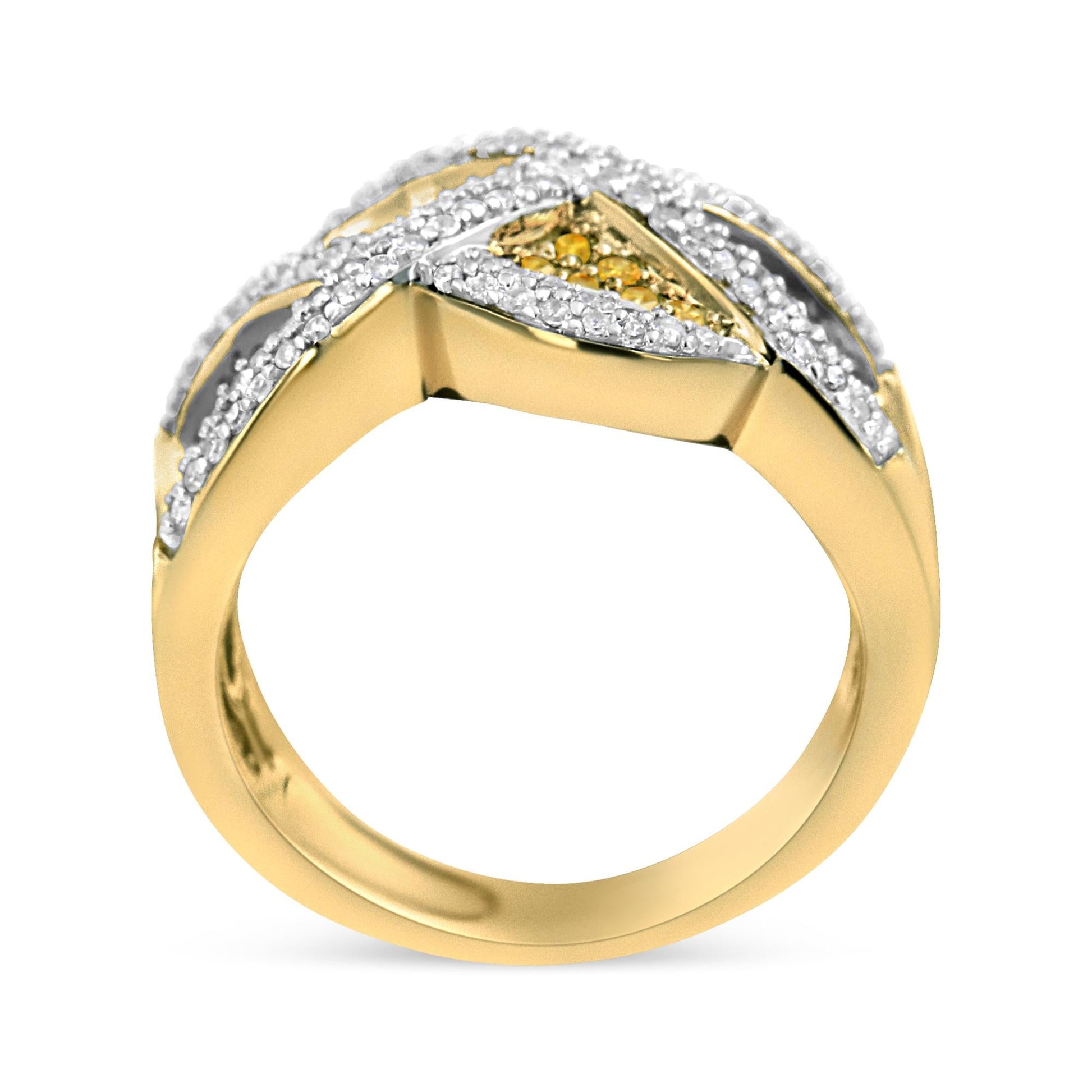 14K Yellow Gold 3/4 Cttw Champagne Yellow and Round-Cut Diamond Ring (I-J Color