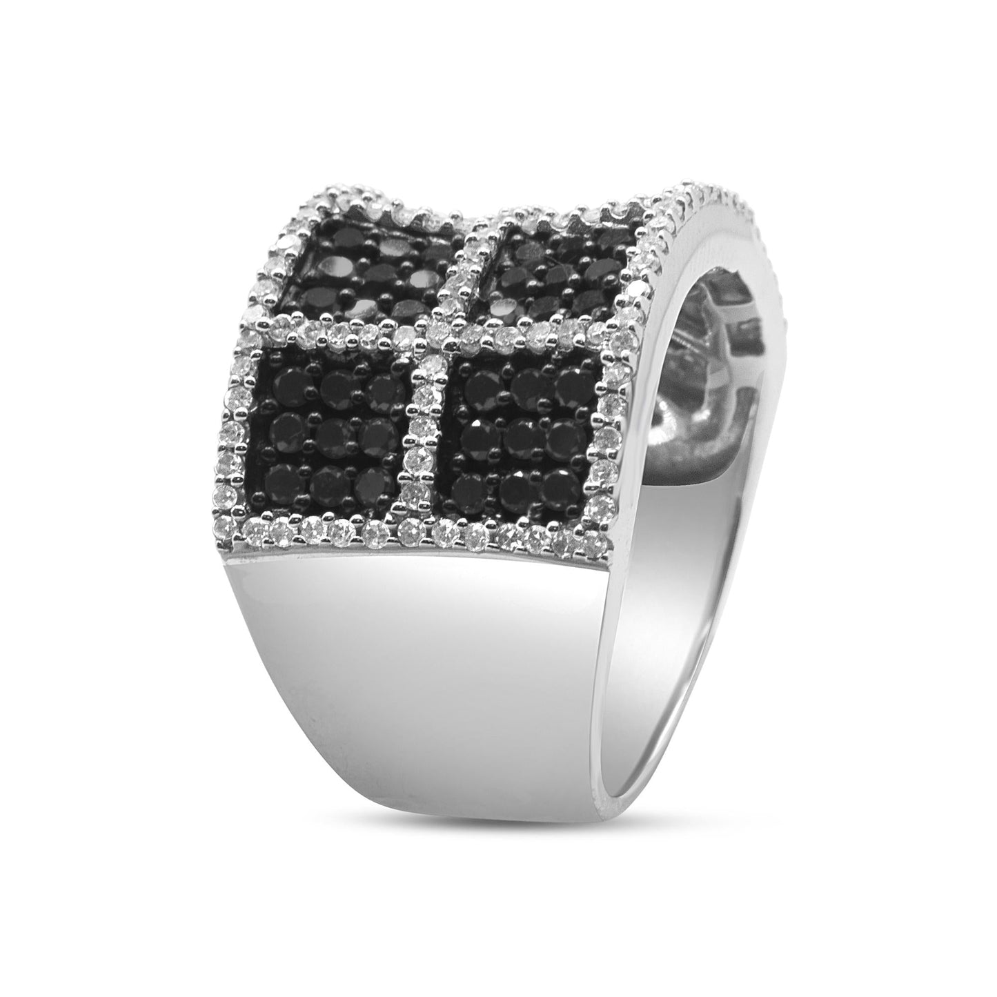 14K White Gold 1 1/2 Cttw White and Treated Black Diamond Cocktail Ring (H-I