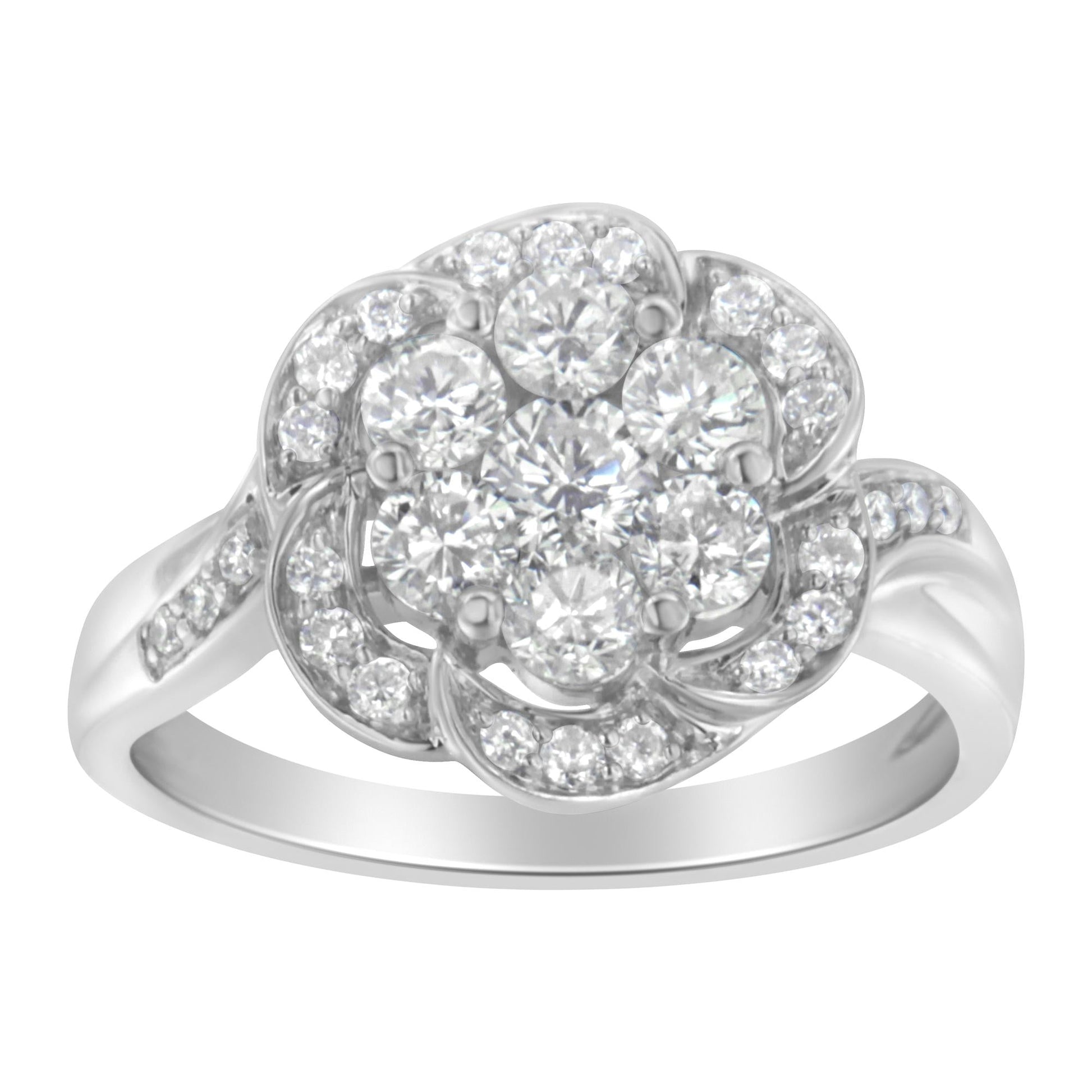 14K White Gold Floral Cluster Diamond Ring (1 Cttw H-I Color SI2-I1 Clarity)