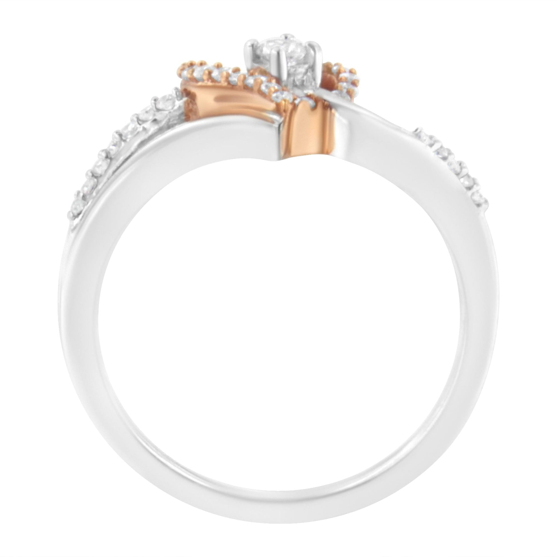 10K Rose Gold Plated.925 Sterling Silver 1/5 Cttw Diamond Two Tone Open Heart