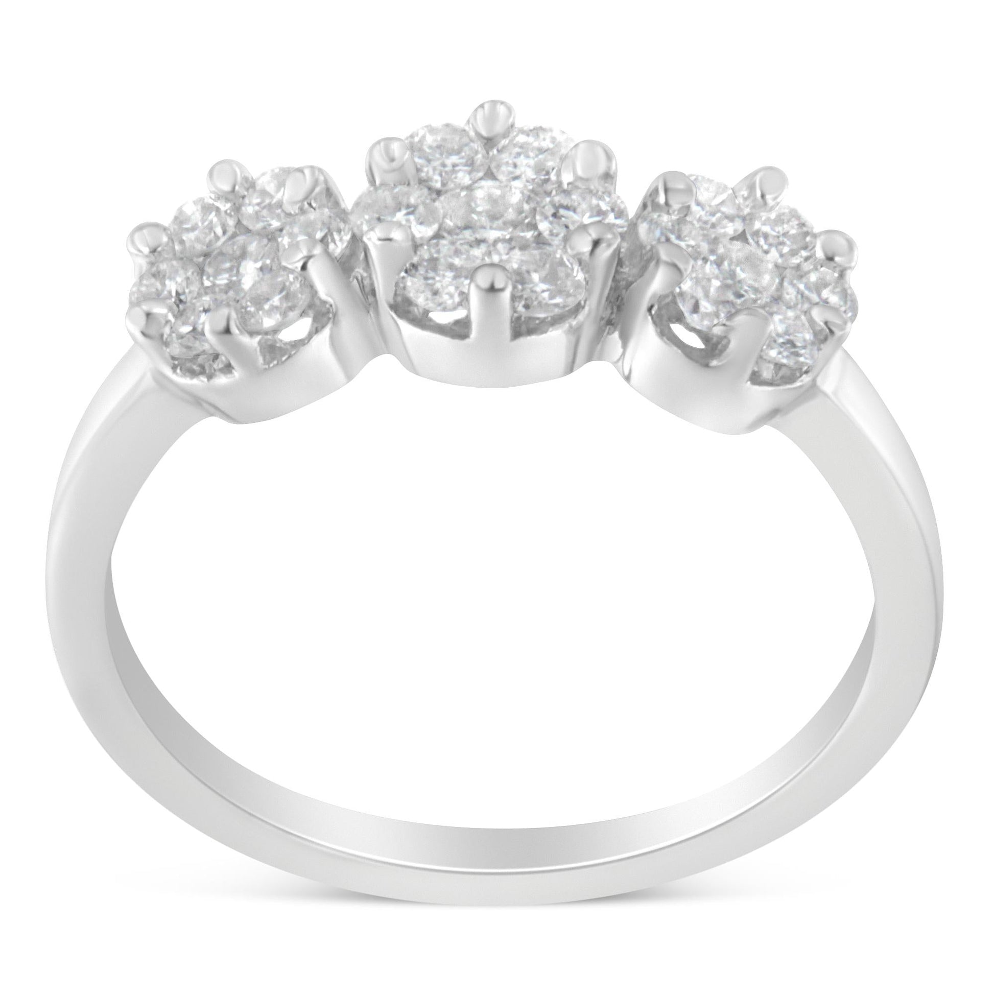 14K White Gold Three-Stone Cluster Diamond Ring (0.7 Cttw H-I Color SI2-I1