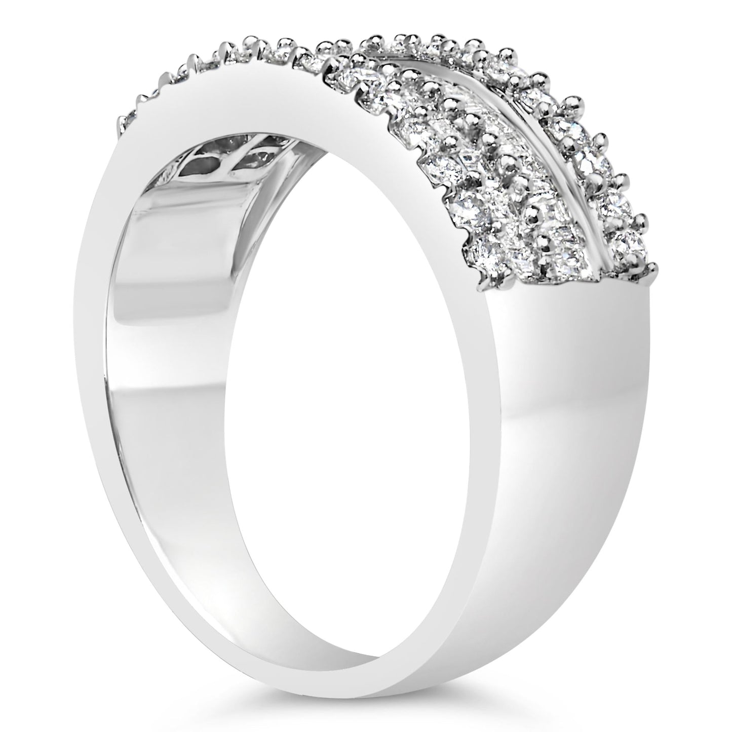 14K White Gold 1.0 Cttw 4 Row Round Baguette Diamond Band Ring (H-I Color, SI1-SI2 Clarity) - Ring Size 7