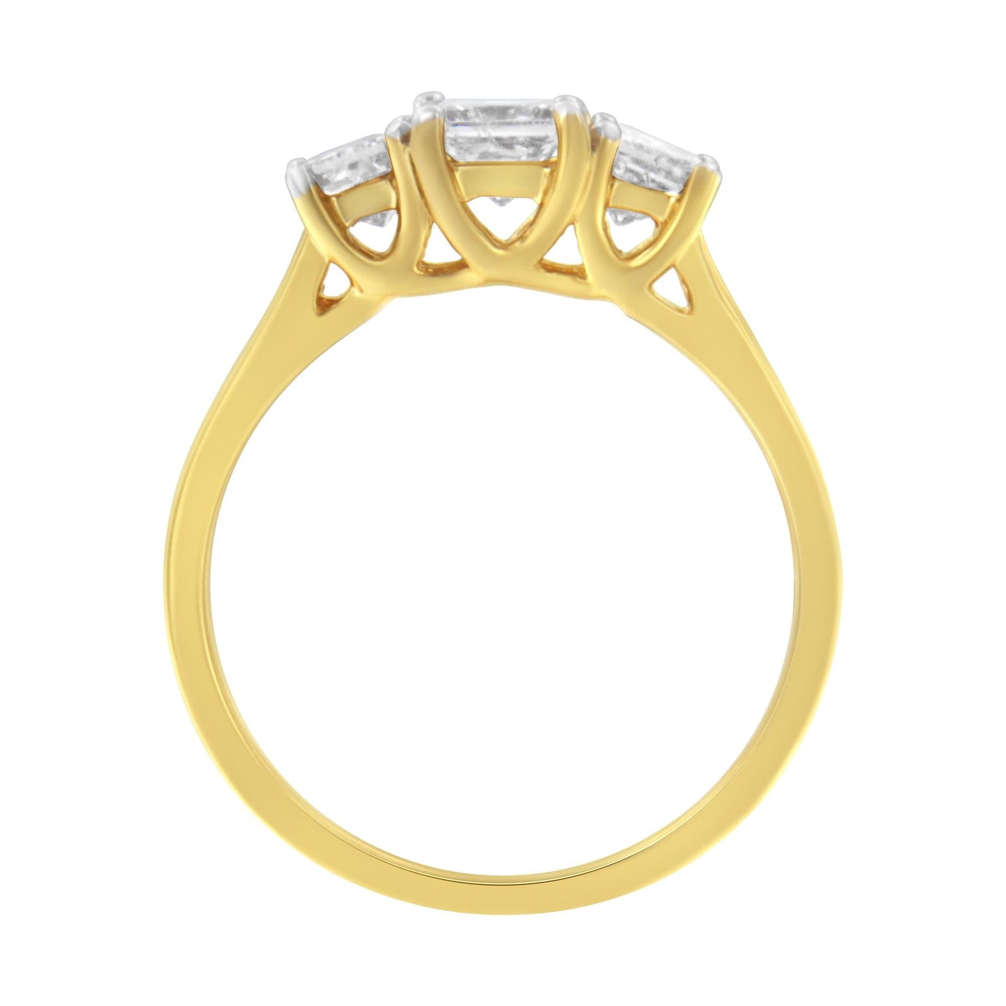 10K Yellow Gold Princess-Cut Diamond Three Stone Band Ring (1 Cttw J-K Color