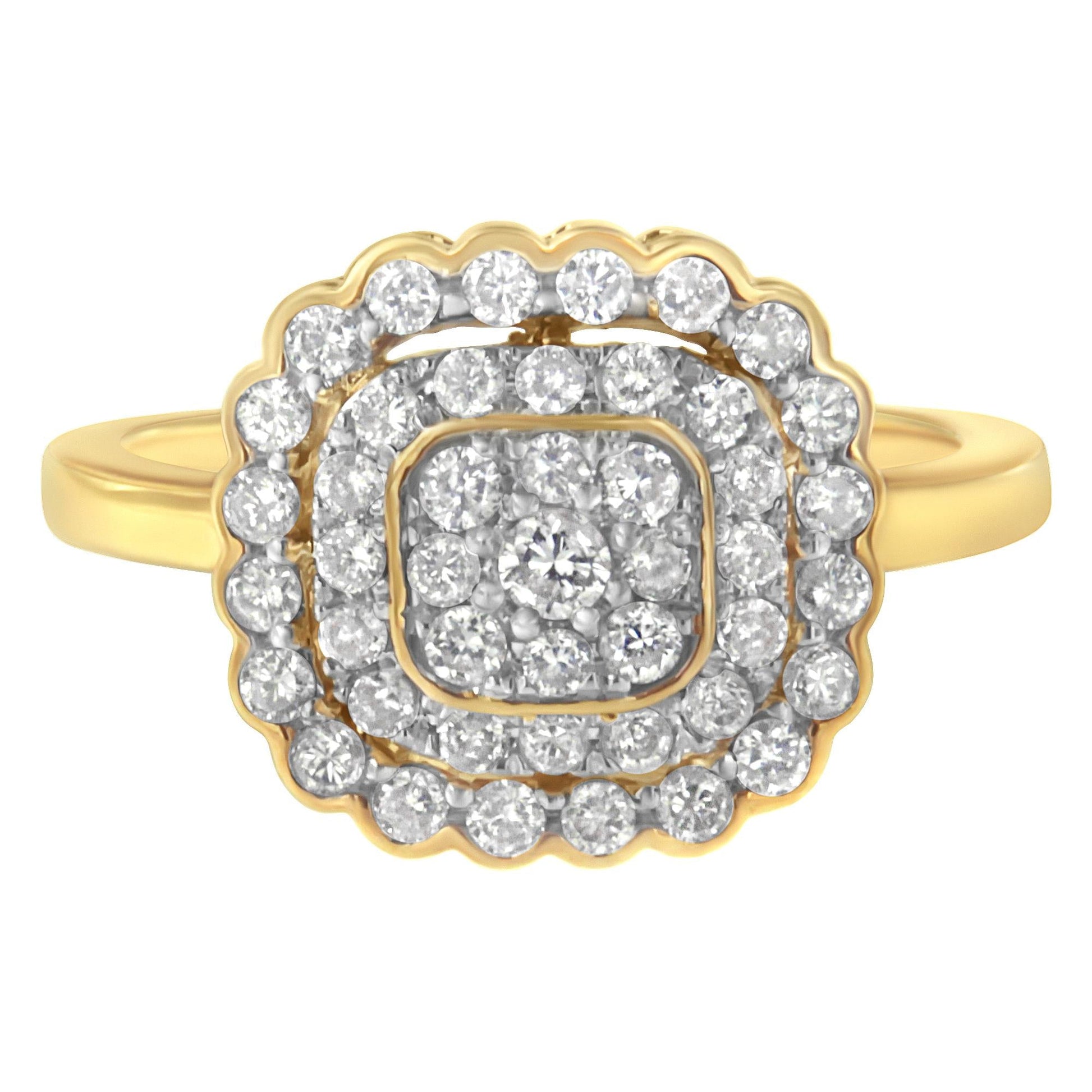 10K Yellow Gold Plated.925 Sterling Silver Diamond Cocktail Ring (3/4 Cttw J-K