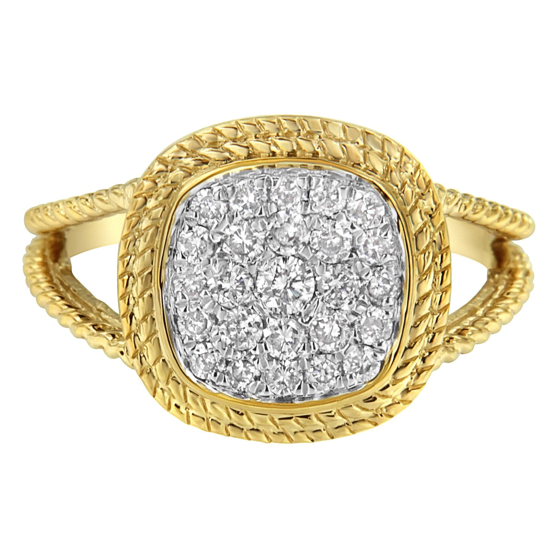 10K Yellow Gold Plated.925 Sterling Silver 1/2 Cttw Diamond Square Cushion