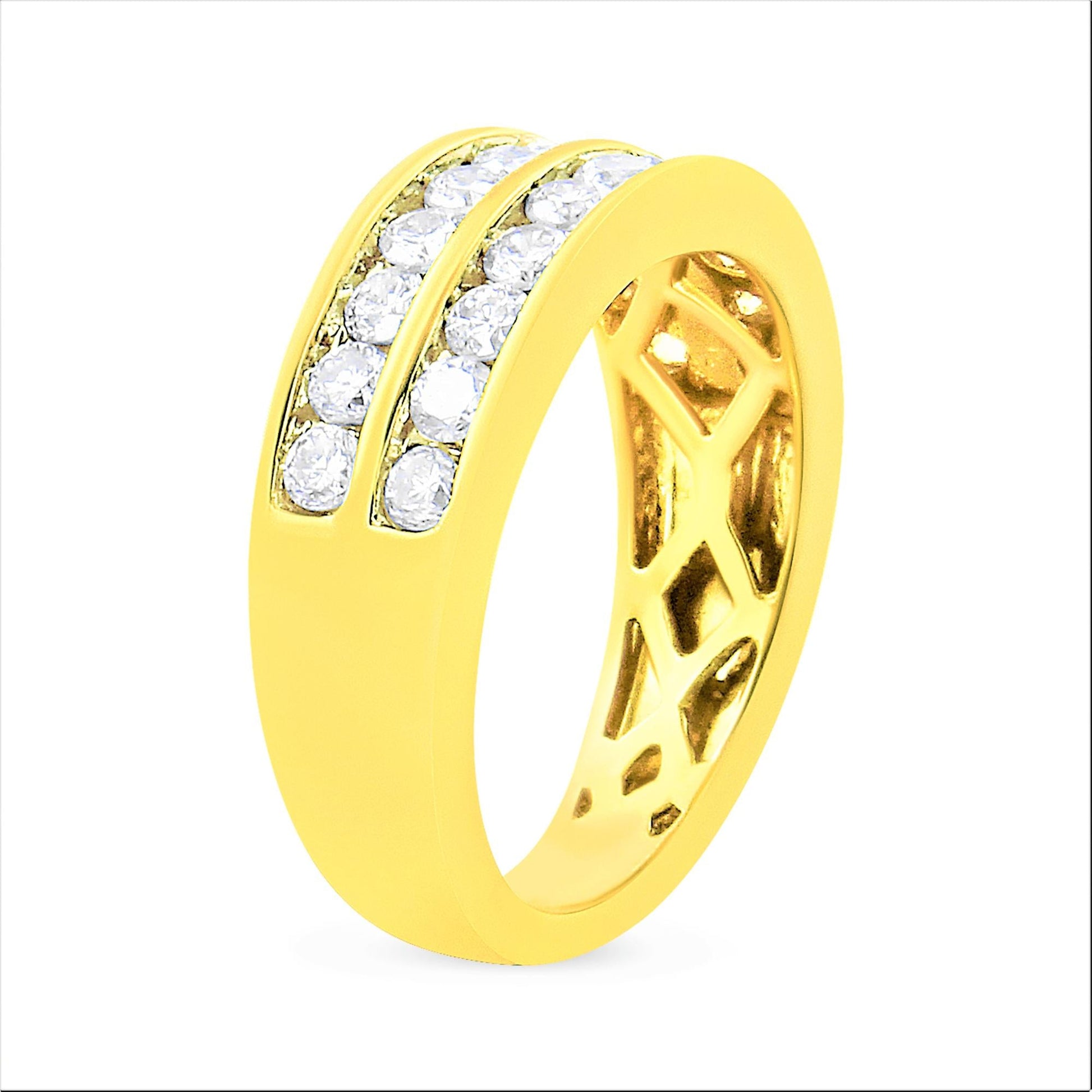 10K Yellow Gold Two-Row Diamond Band Ring (1 Cttw J-K Color I1-I2 Clarity)