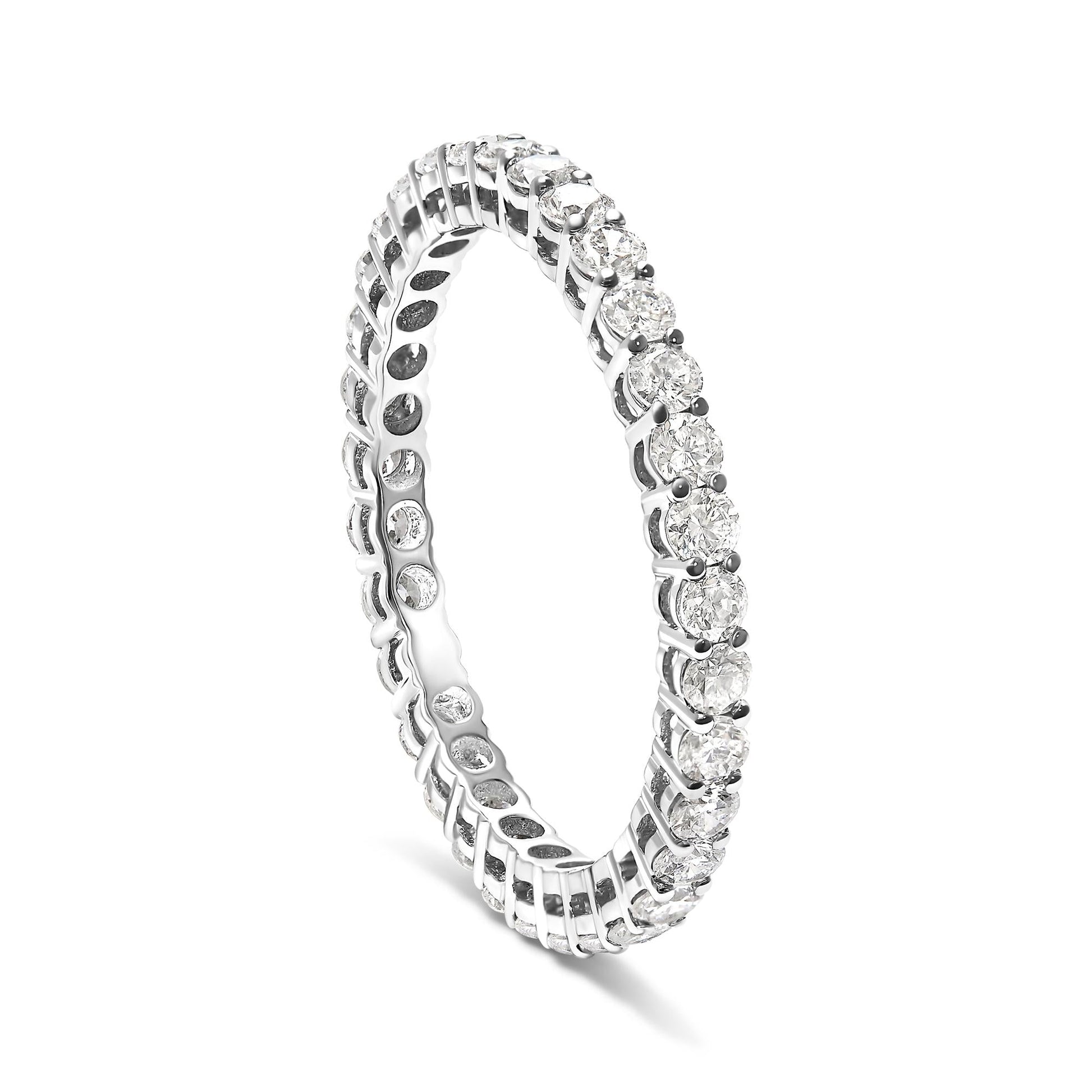 14K White Gold 1.00 Cttw Lab-Grown Diamond Shared Prong Set Eternity Band Ring