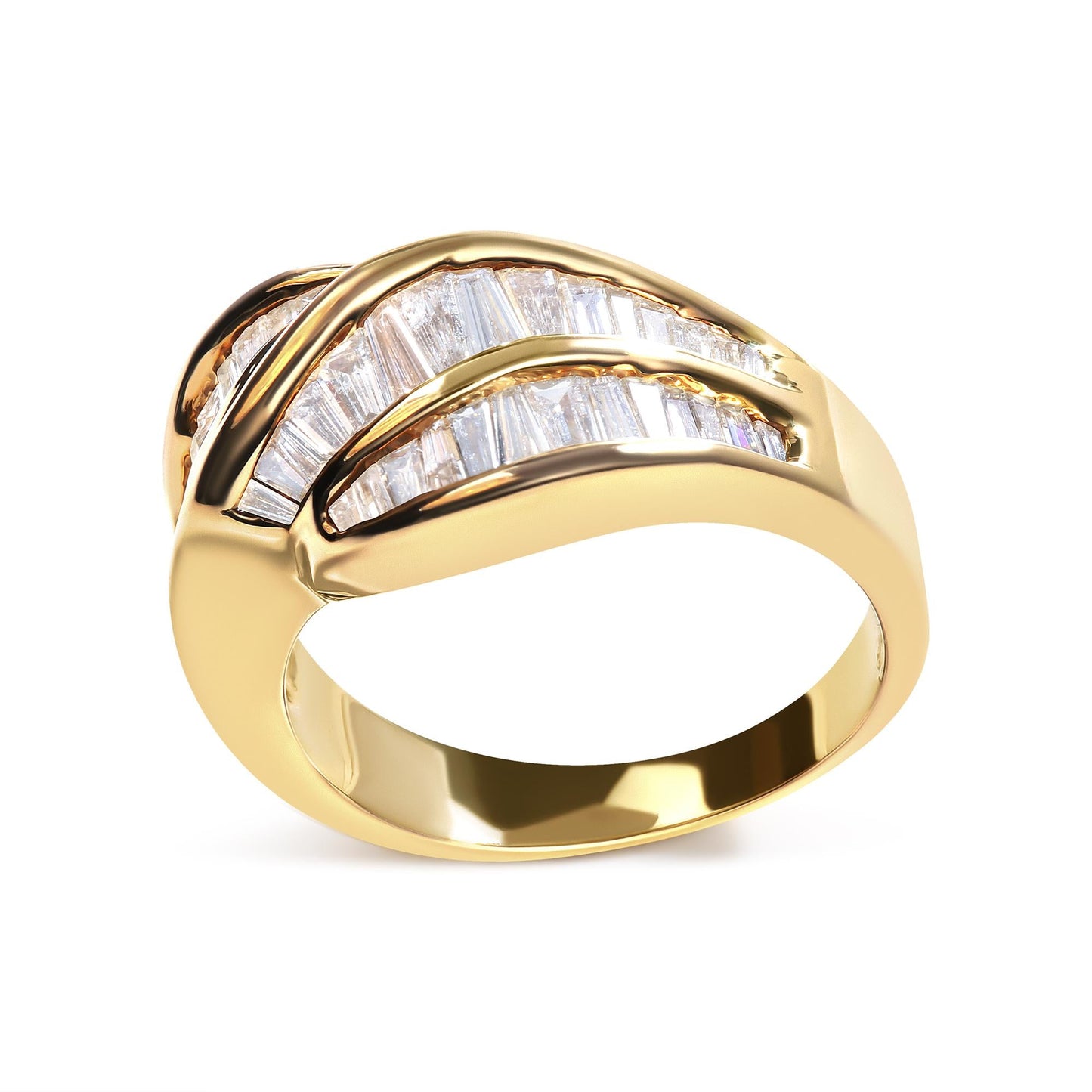 14K Yellow Gold Channel Set 1 1/3 Cttw Diamond Swirl and Weave Ring Band (H-I