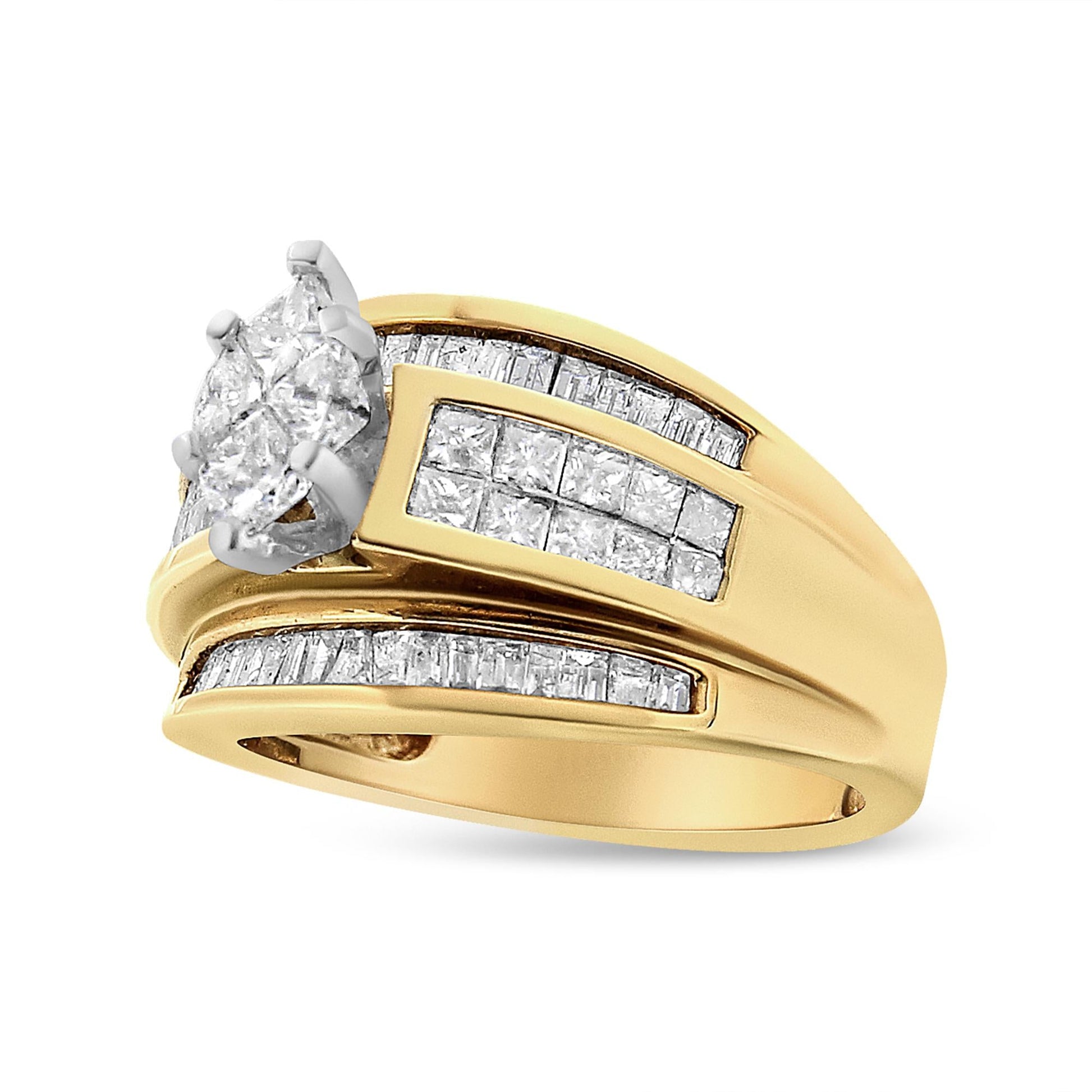 14K Yellow Gold 1 1/2 Cttw Pie Princess and Baguette-cut Diamond Marquise