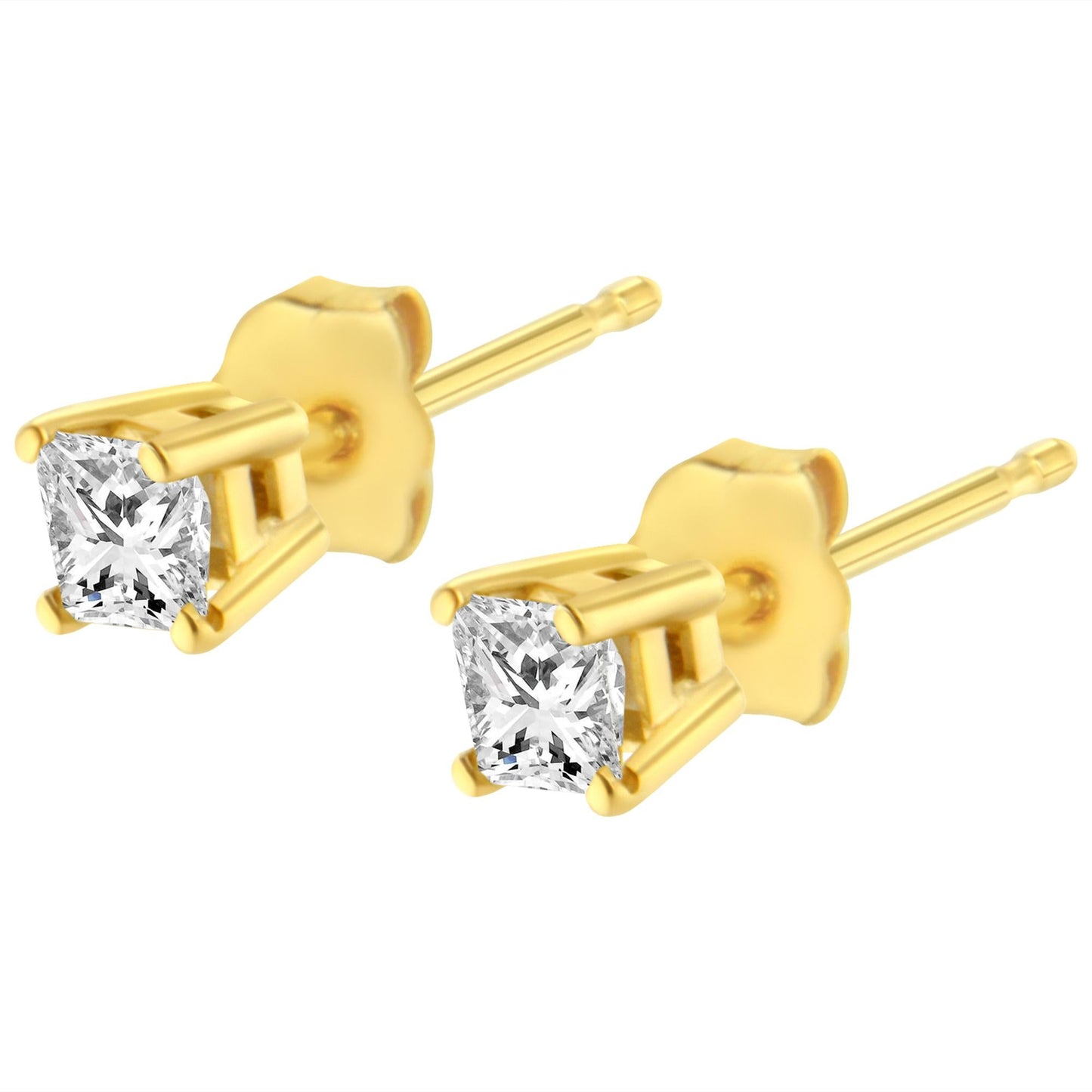 14K Yellow Gold 1/3 Cttw Princess-Cut Square Near Colorless Diamond Classic 4-Prong Solitaire Stud Earrings (J-K Color, I1-I2 Clarity)