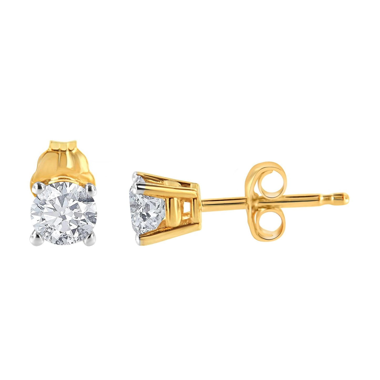 14K Yellow Gold 1/3 Cttw Round Brilliant-Cut Diamond Classic 4-Prong Stud Earrings (L-M Color, I1-I2 Clarity)