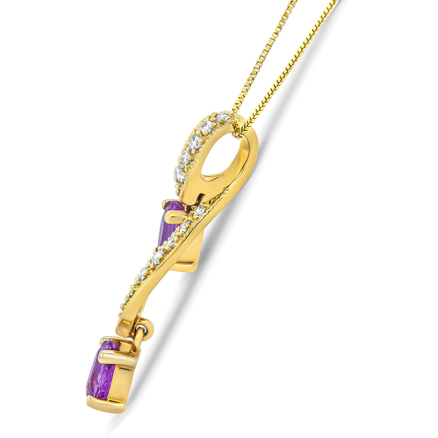 14K Yellow Gold 6x4mm Oval Pink Sapphire and 1/5 Cttw Round Diamond Pendant