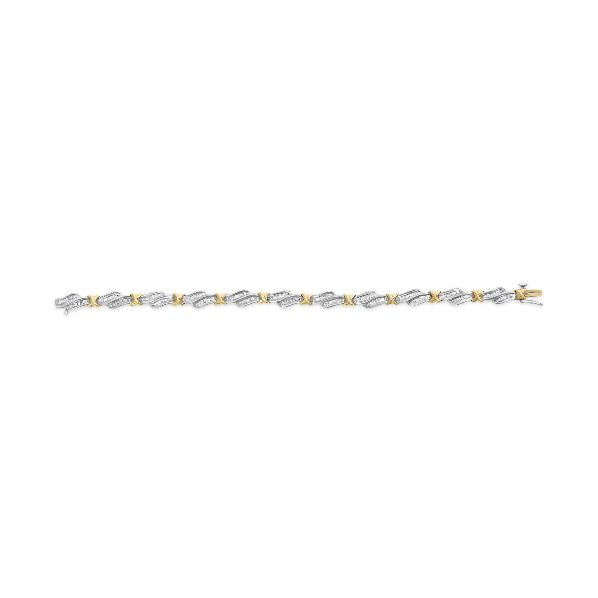 10k Two-Toned Gold 2.00 Cttw Channel Set Baguette-Diamond Weave and ’X’