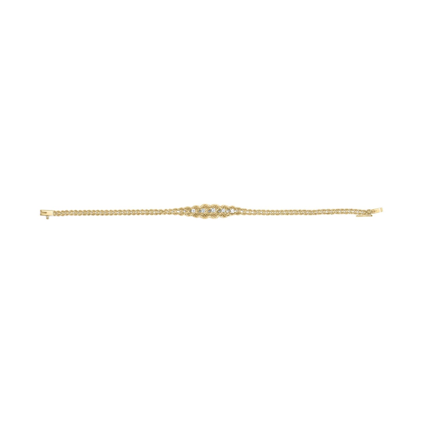 10K Yellow Gold 1/4 Cttw Round-Cut Diamond Basket Weave Rope Chain Style