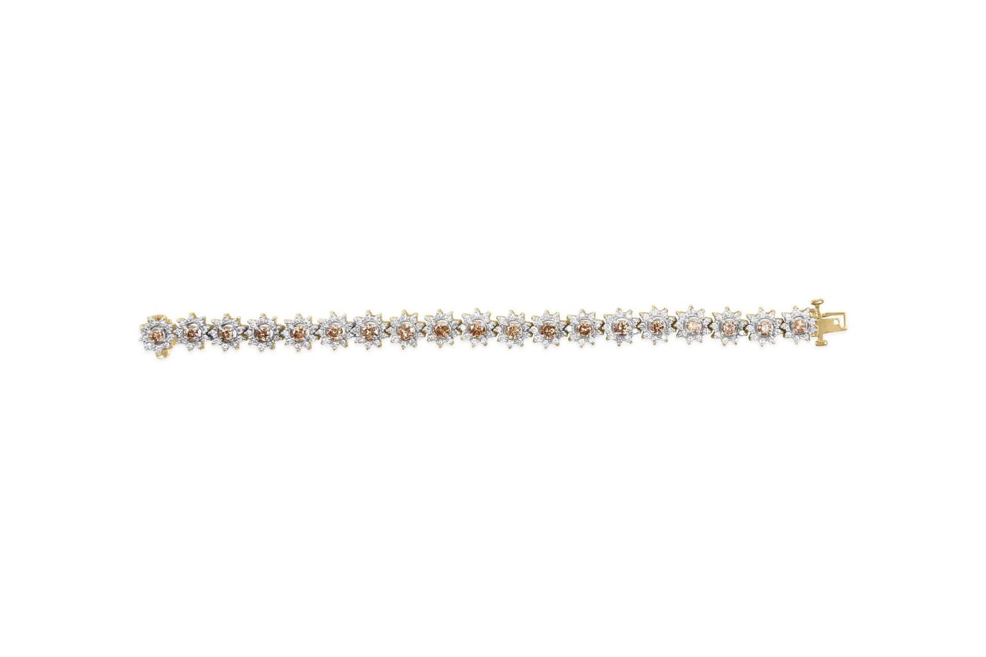 14K Yellow Gold 8.00 Cttw Champagne Diamond Floral Cluster Halo Link Bracelet