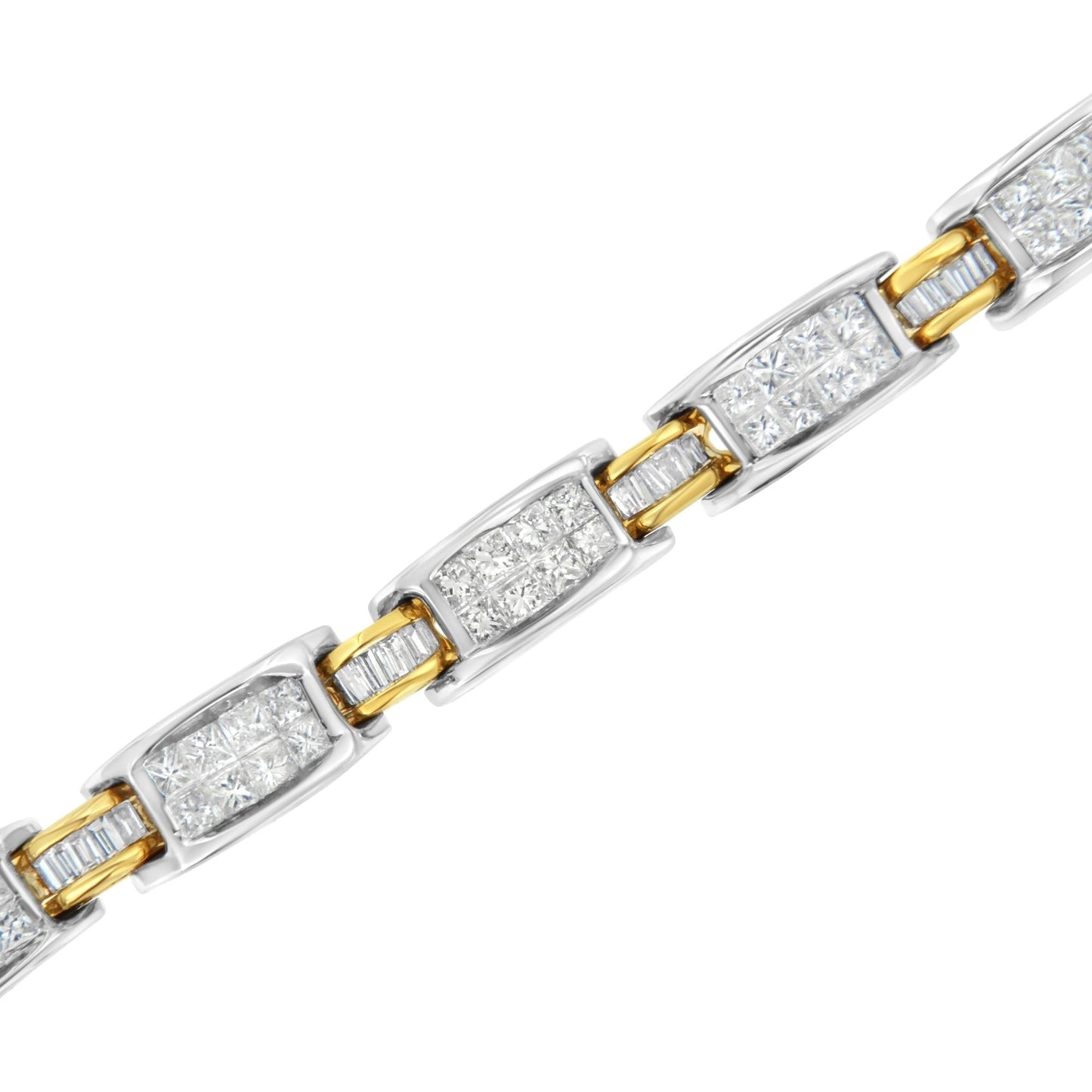 14K Two-Tone Gold Princess and Baguette-Cut Diamond Link Bracelet (3.00 cttw