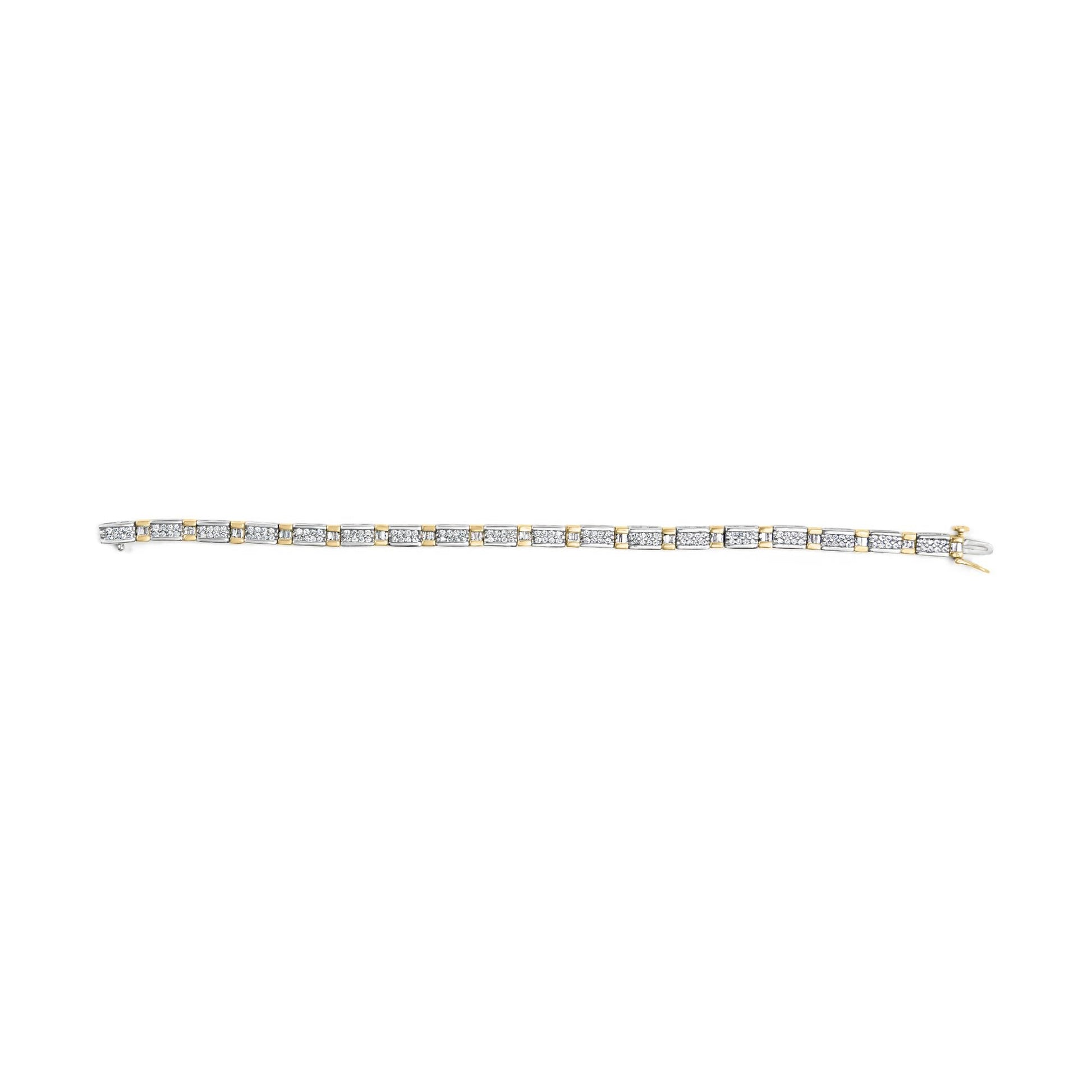 14k Two-Tone 2.00 Cttw Round-Cut and Baguette-Cut Diamond Bar Link 7’’