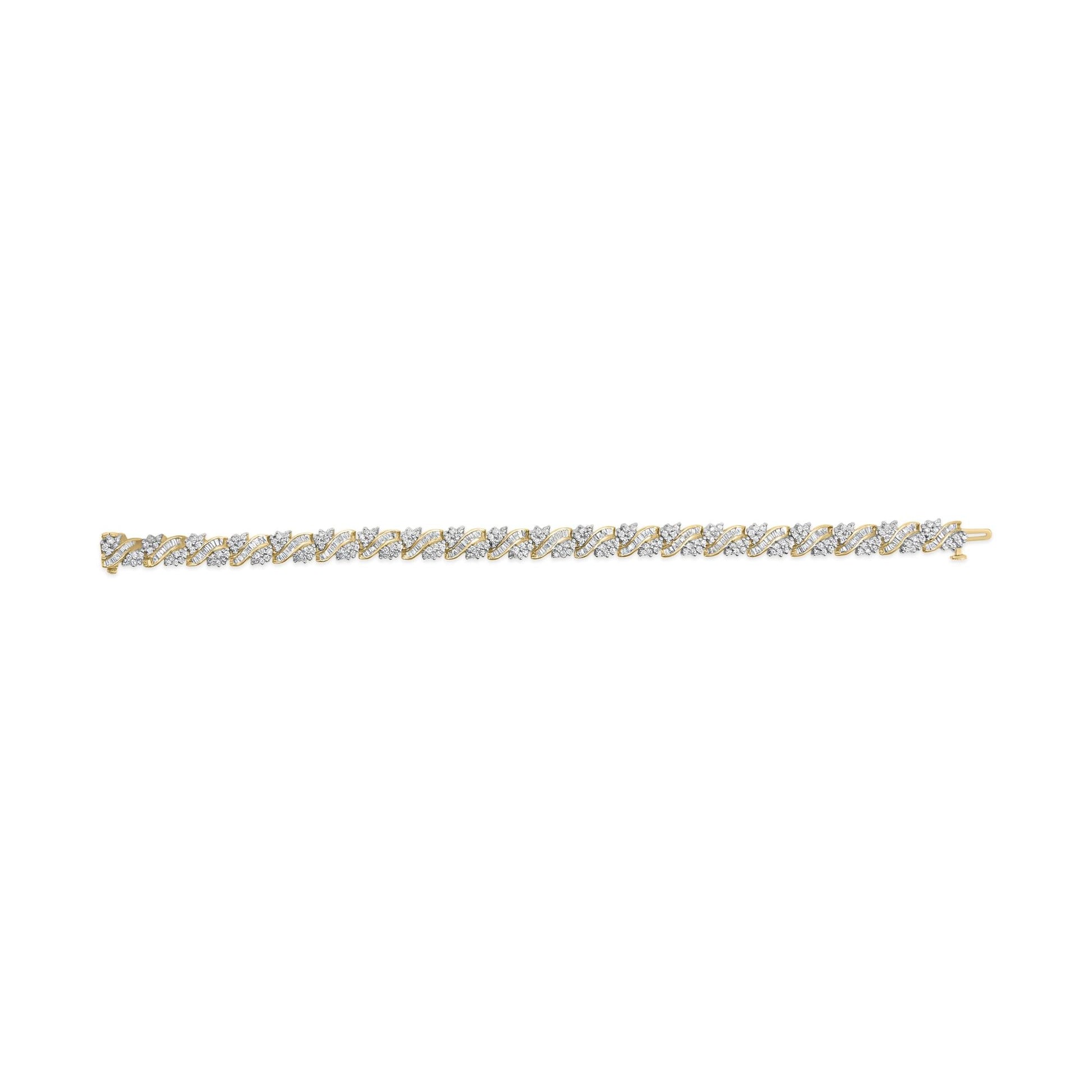 14K Yellow Gold 4.00 Cttw Diamond Woven Composite Cluster and S-Link Bracelet